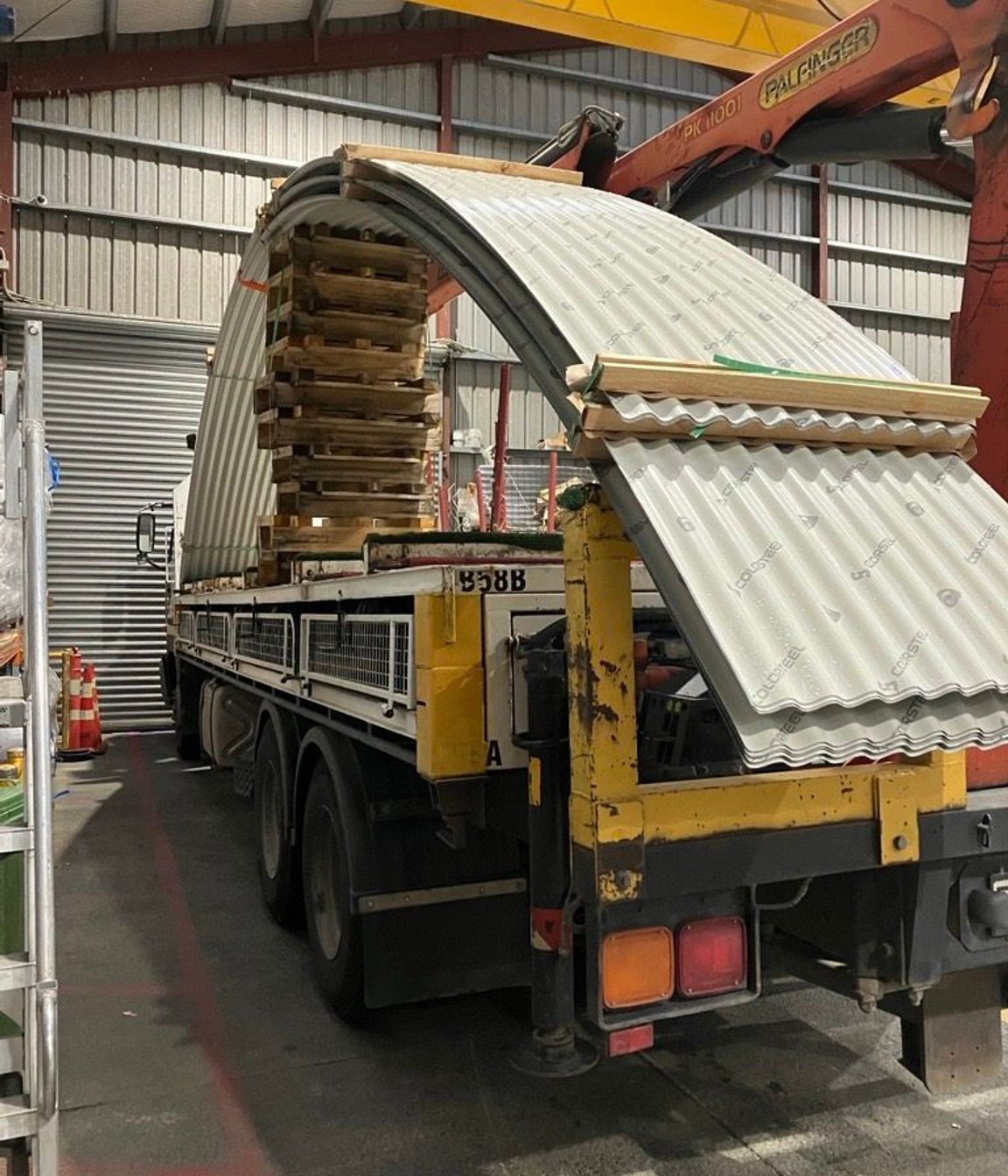 Dimond Roofing's longest curved sheets ready for transport and delivery.