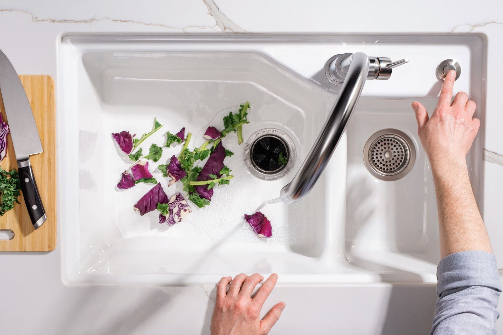 The entry-level InSinkErator Model 46 is a popular food waste disposer that operates with the simple touch of a button.