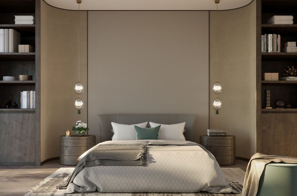 A pair of Indre A3 Pendant Lights by Rakumba imparting designer flair in this master bedroom.