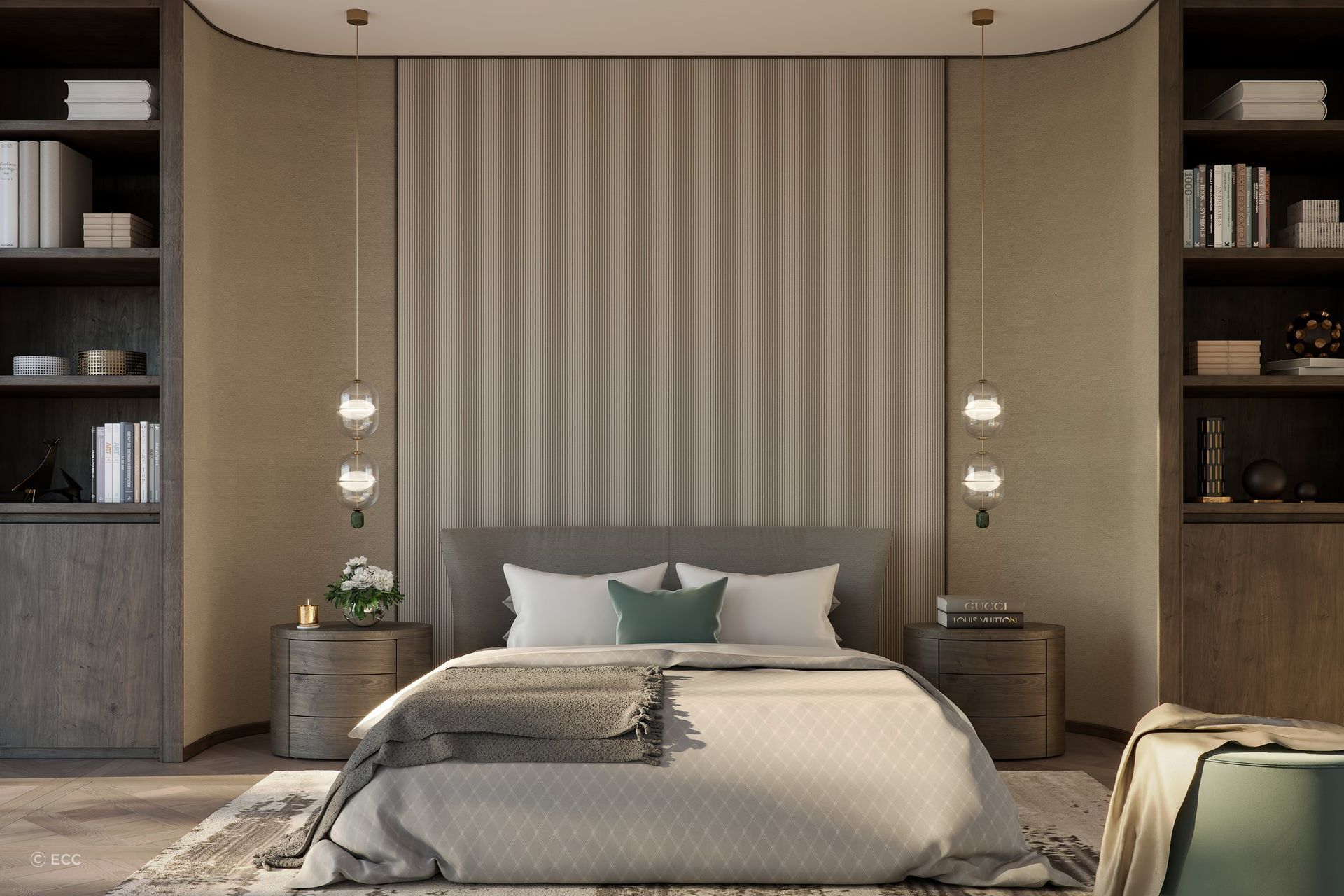 A pair of Indre A3 Pendant Lights by Rakumba imparting designer flair in this master bedroom.