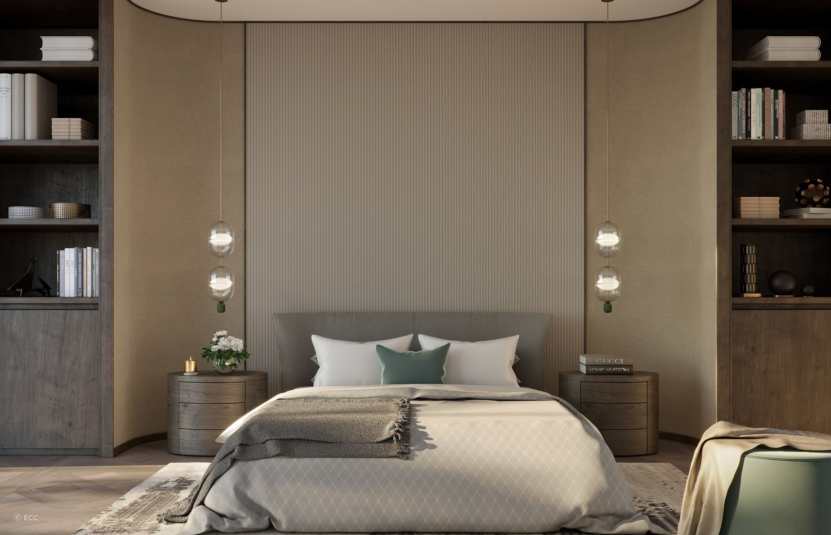A pair of Indre A3 Pendant Lights by Rakumba imparting designer flair in this master bedroom.
