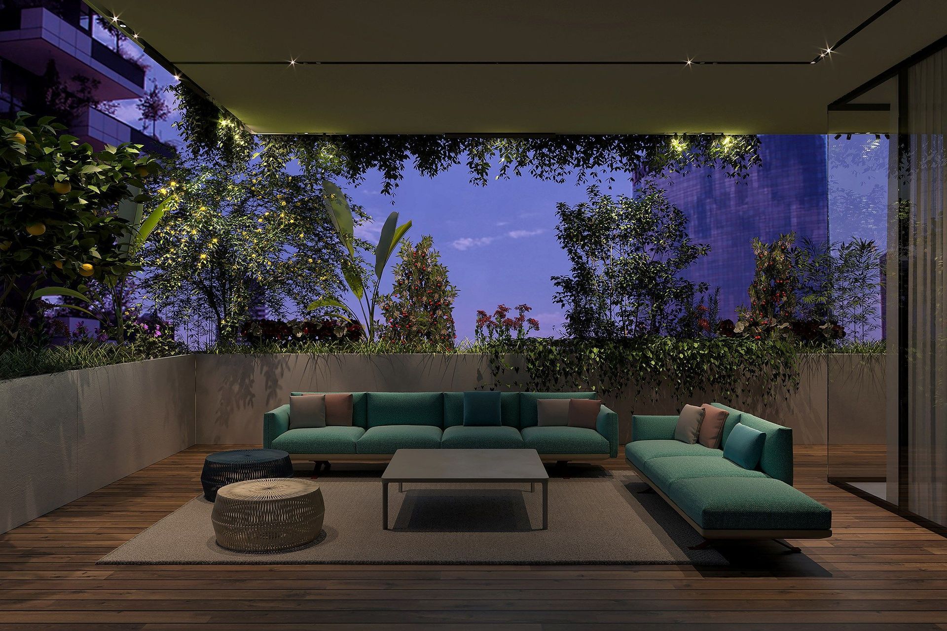 The Ivy Outdoor Lighting System from Targetti Lighting NZ brings out the foliage after sunset in this picturesque setting.