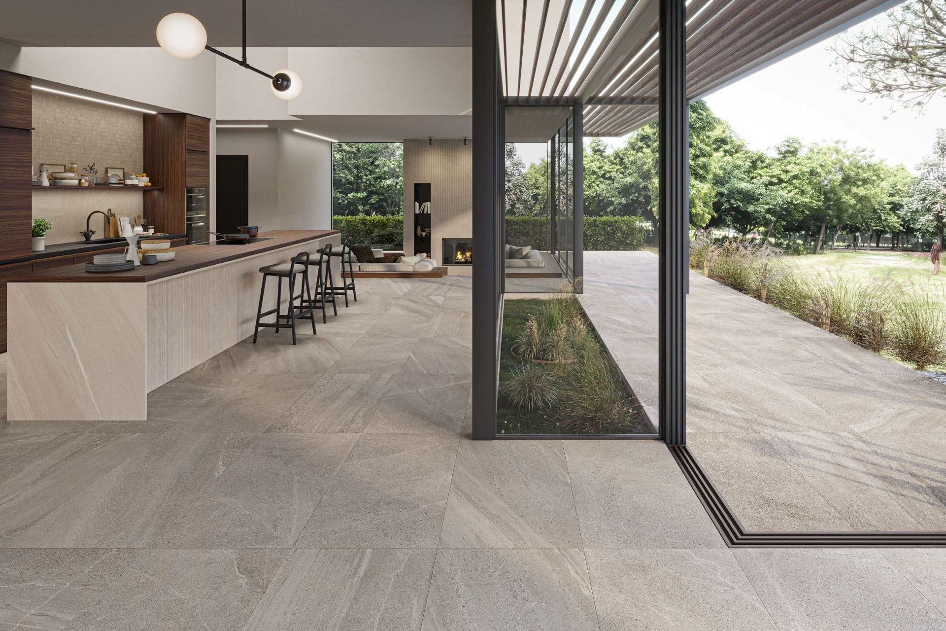 The Journey Stone Look Tile by Ceramiche Piemme comes in large format options which helps enhance the feeling of spaciousness.