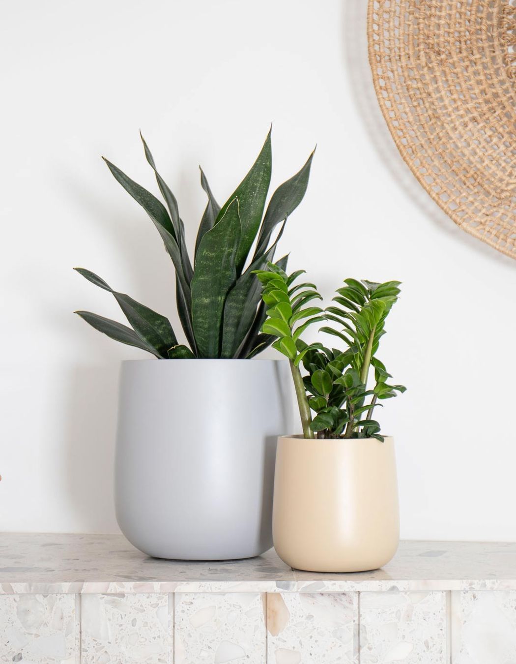 Tabletop Ashgrove in Matte Grey and Mini Planter Ashgrove in Matte Cream