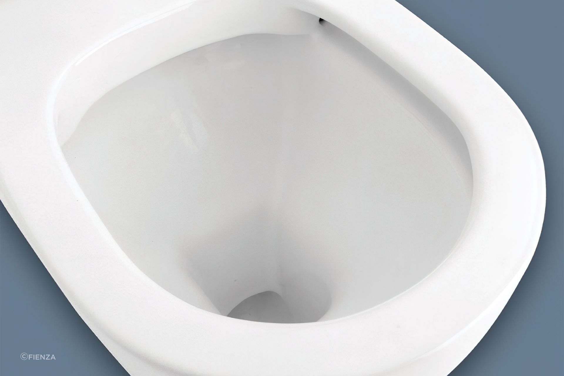 The Koko Back-to-Wall Toilet Suite from Fienza showcases a rimless design with a chute for water on the side of the pan.