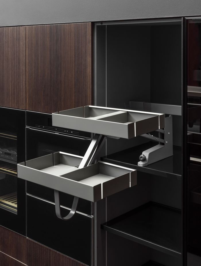 The Karlo is the best way to make the most of high storage space, designed to be pulled down to reveal the drawers in one smooth motion.