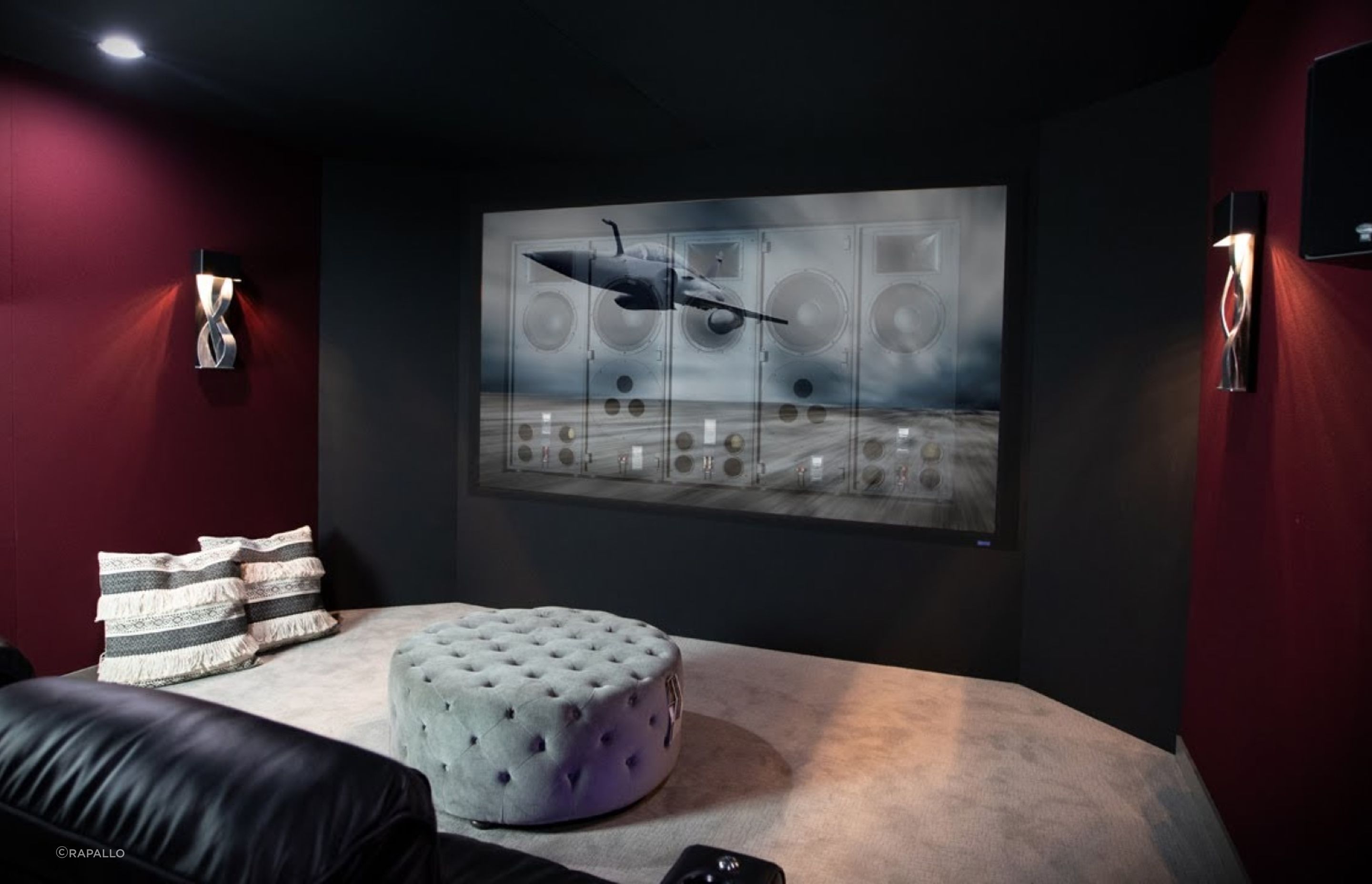 Flexible seating is a key element of a modern home theatre layout, seen here with the Klipsch RC-122 BTS “Behind The Screen” Speaker System from Rapallo.