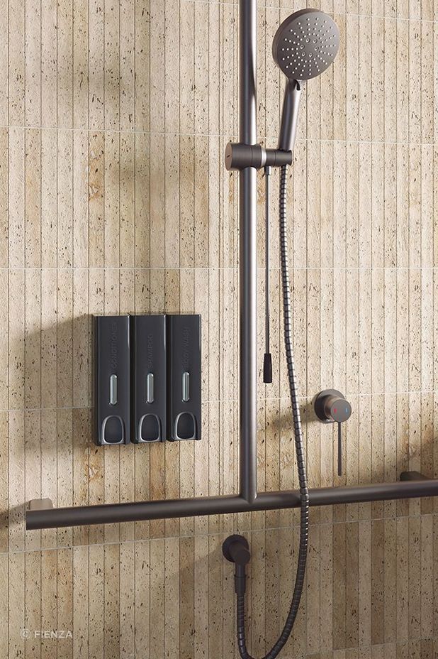 The Kaya Care Wall Mixer from Fienza is a great choice for an open space.