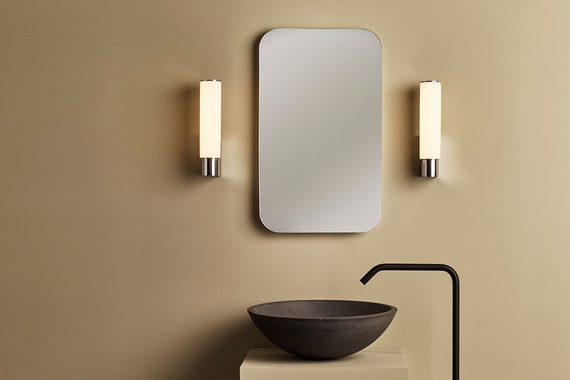 There are many unique lighting choices to consider, like the elegant Kyoto Wall Light by Astro Lighting.