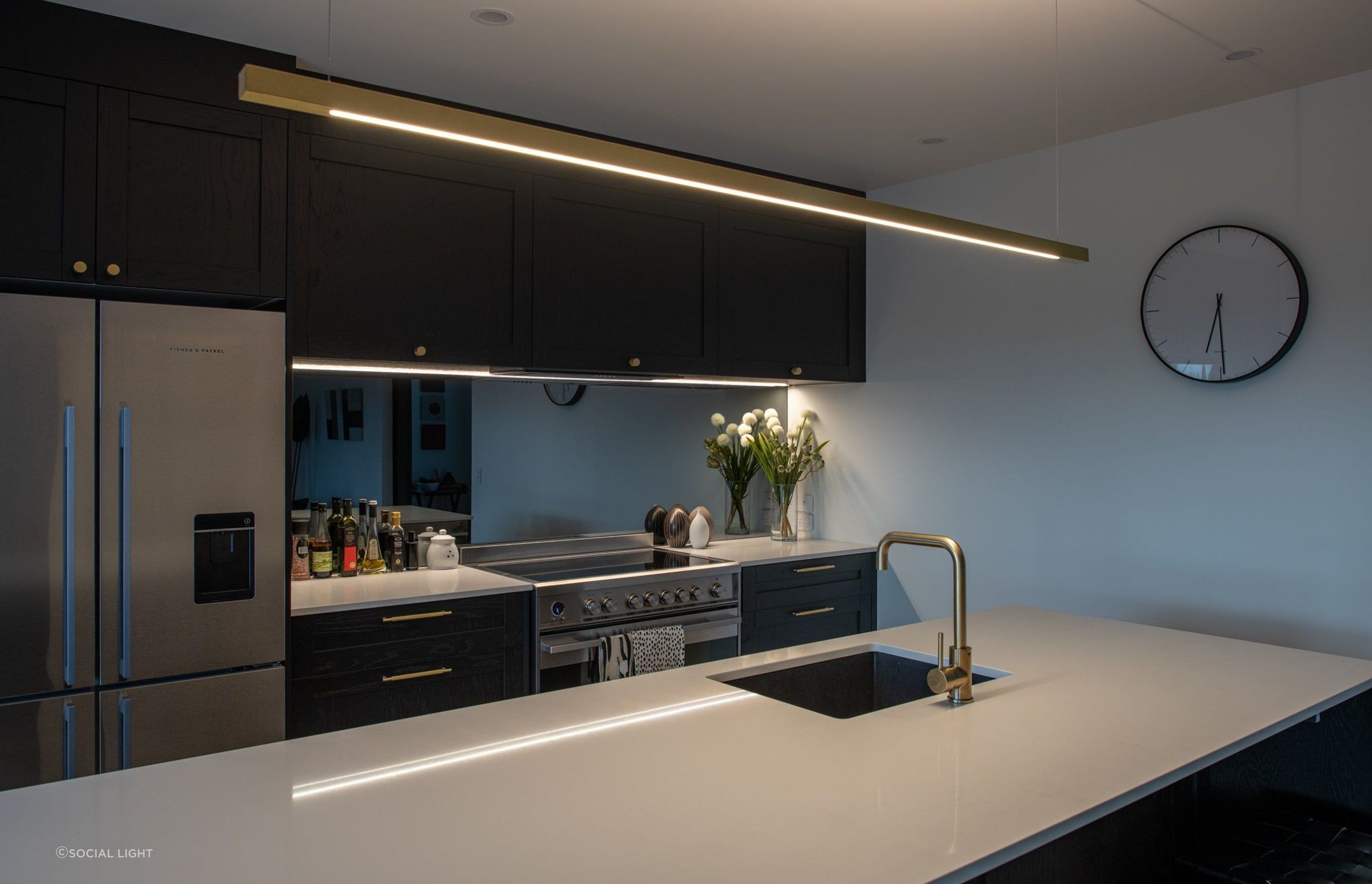 The L.I.M. LED Linear Pendant Brass from Social Light is the perfect solution for a kitchen benchtop.