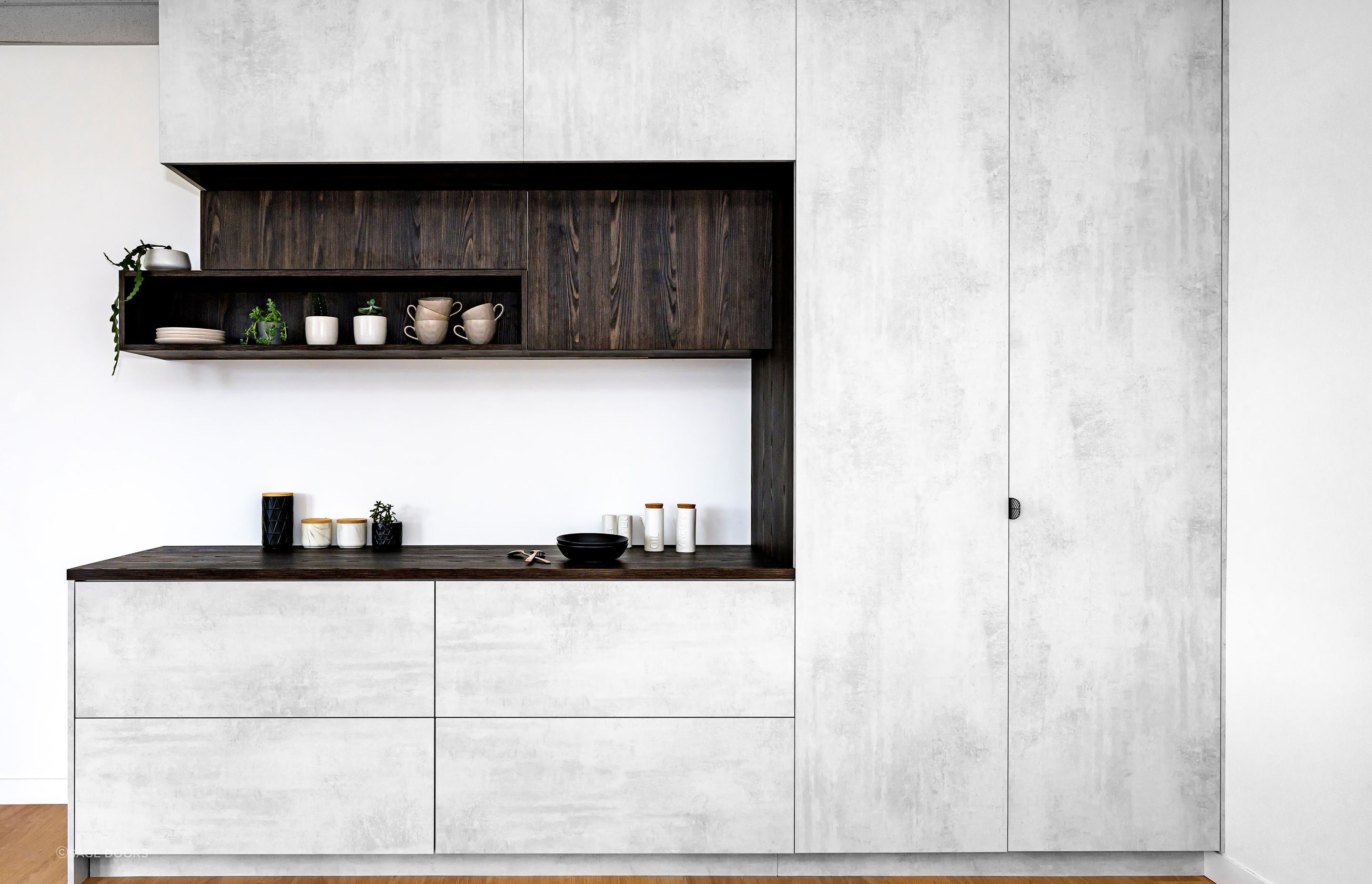 Melamine panels are available in a range of styles and finishes, as seen with these exquisite LOOKCRETE® Melamine Panels by Sage Doors.
