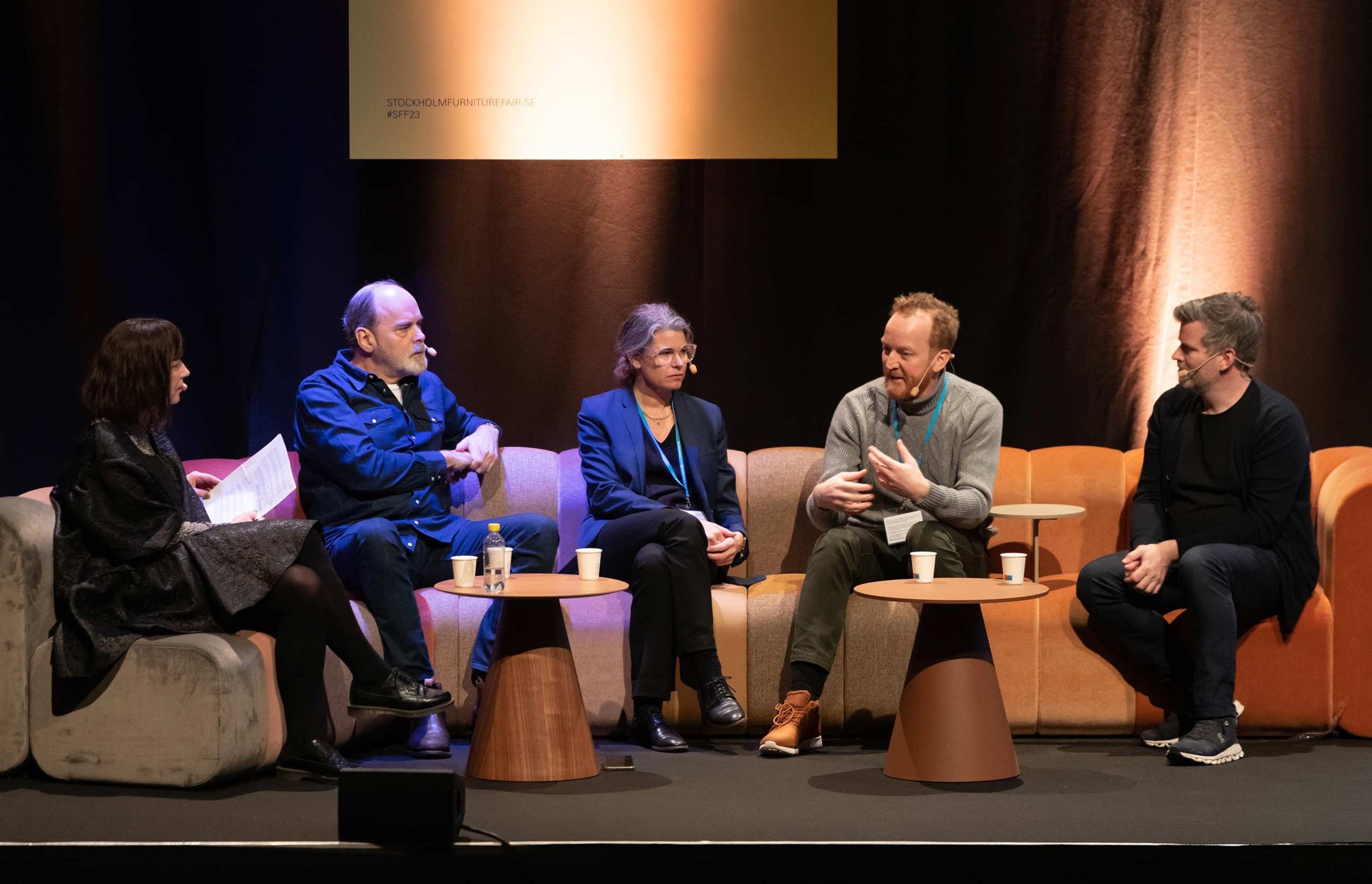 L-R: Moderator Isabelle McAllister, Kristoffer Lundholm Head of Sustainability Sally by EY Doberman, Emma Olbers, Designer, Christian Lodgaard Senior Vice President Flokk Design, Shawn McKell Chief Strategy Officer Doconomy