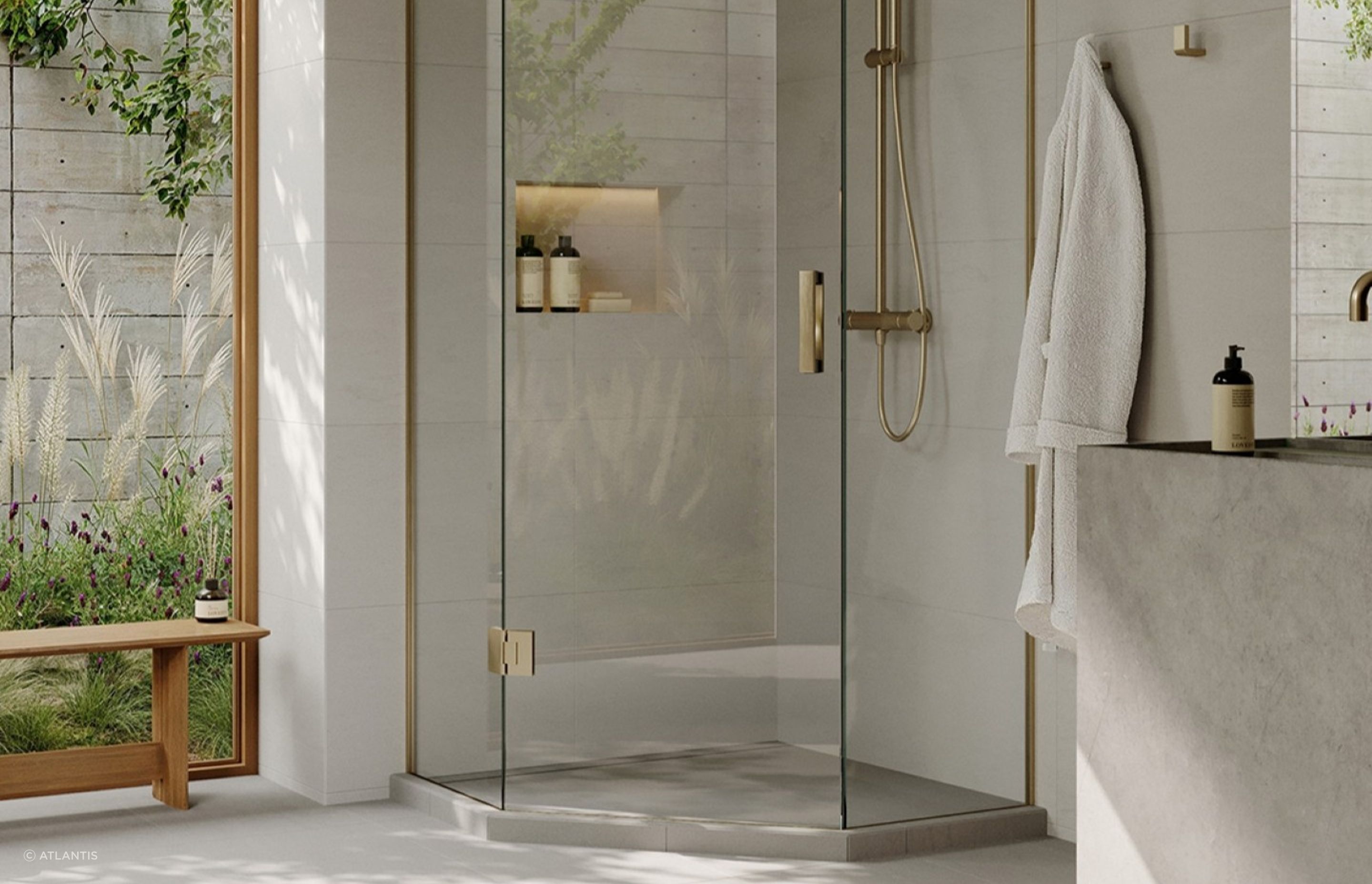 Solutions like the Linea Quattro Tiled Shower
by Atlantis facilitate customisable shapes like pentagonal enclosures.