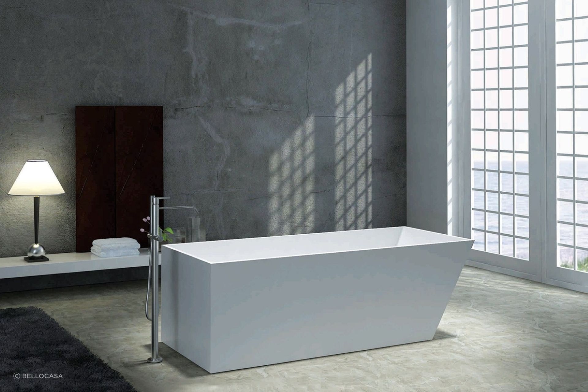The exquisite straight lines of the Lysa Bath by BelloCasa make it a striking bathroom feature.