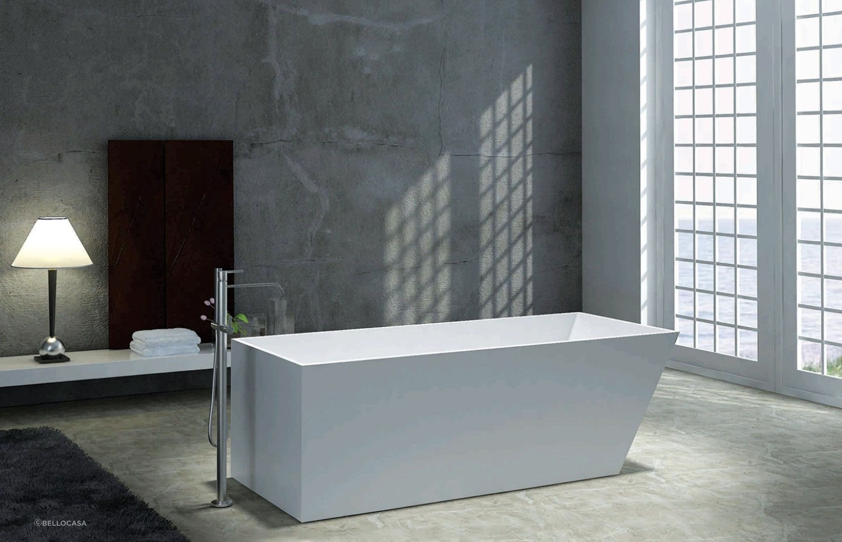 The exquisite straight lines of the Lysa Bath by BelloCasa make it a striking bathroom feature.