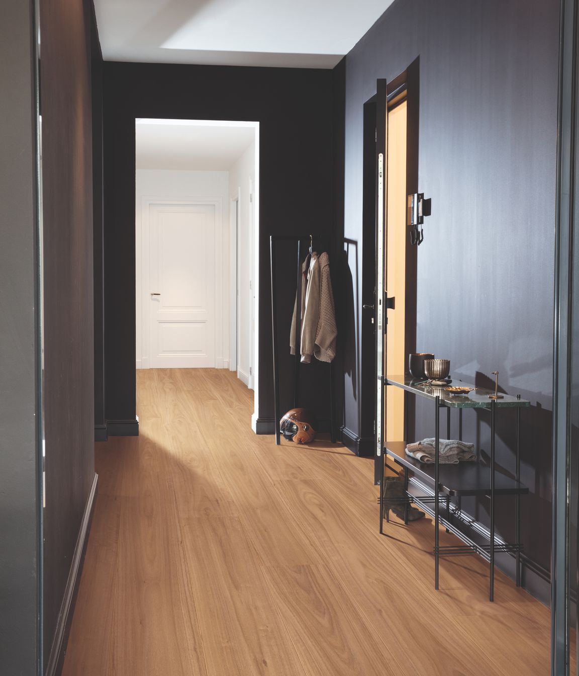 Light timber tones work in spaces with both dark and light decor.