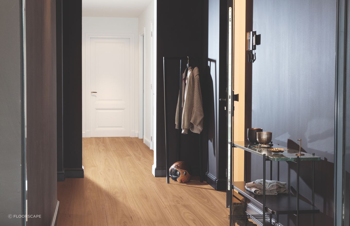 Light timber tones work in spaces with both dark and light decor.