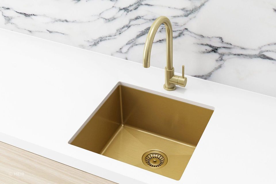 The 450x450 Single Bowl Kitchen Sink in Bronze Gold from Meir.