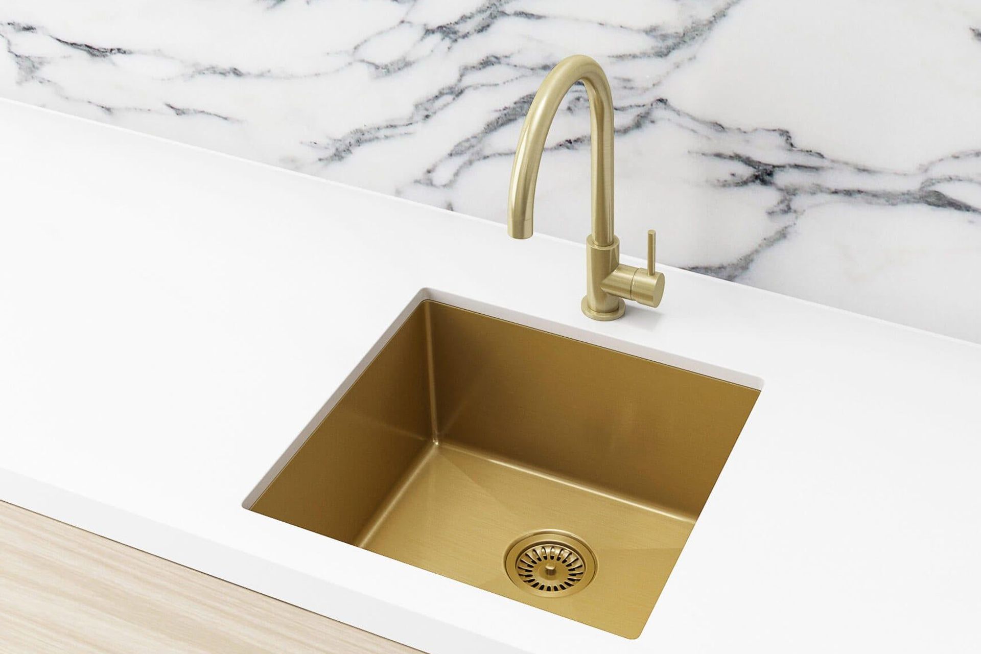 The 450x450 Single Bowl Kitchen Sink in Bronze Gold from Meir.