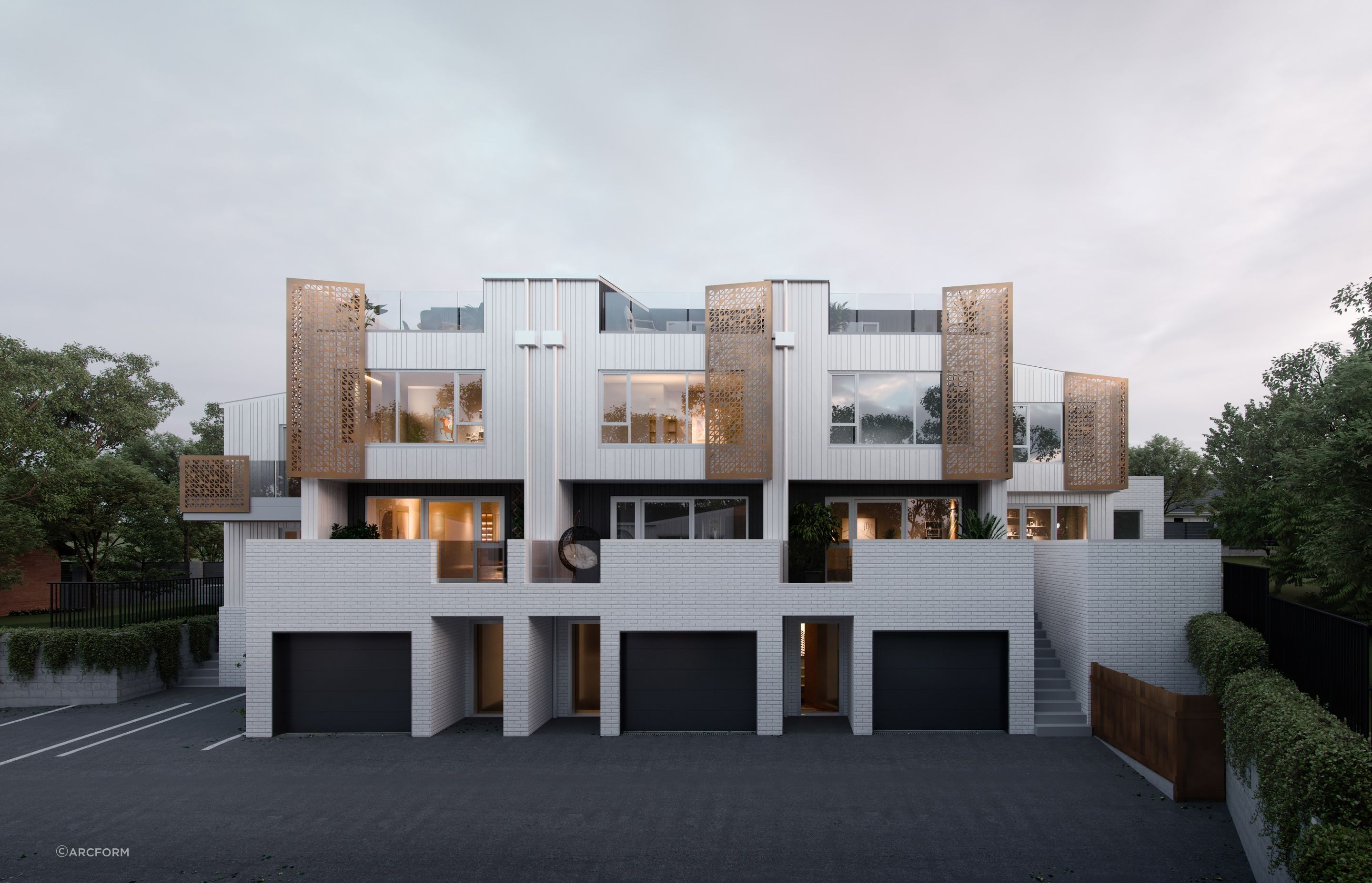 A clever, creative and contemporary take on terrace townhouses in Mangere by Arcform.
