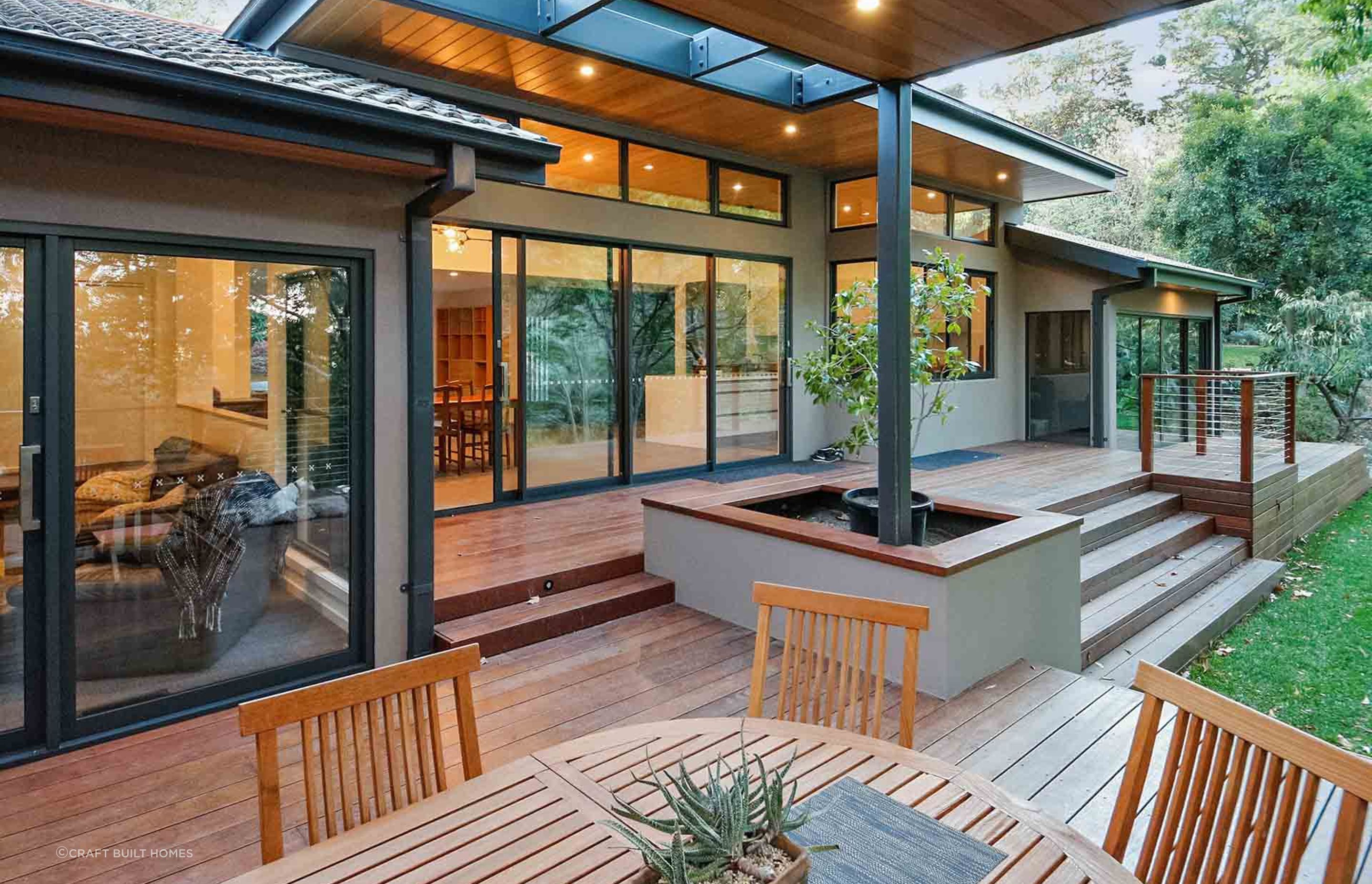 An inviting outdoor deck where the Merbau stands with its rich colour.
