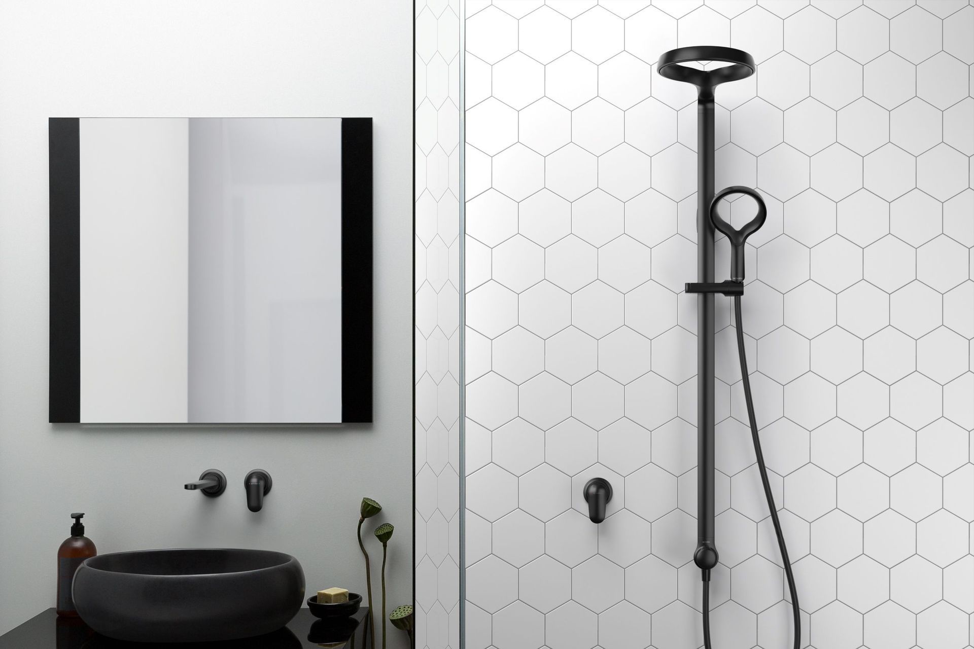 The revolutionary Aurajet Aio Shower System comes with an overhead drencher and a hand shower to accommodate an array of showering preferences.