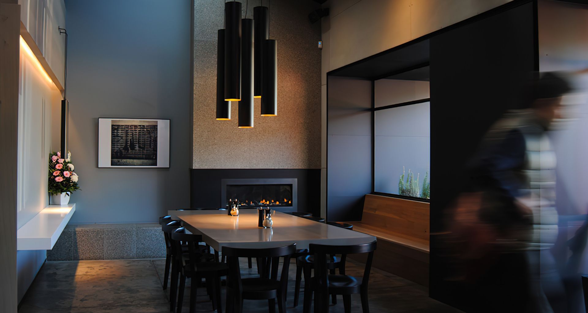Intimate, industrial lighting design at Mister and Miss Café.