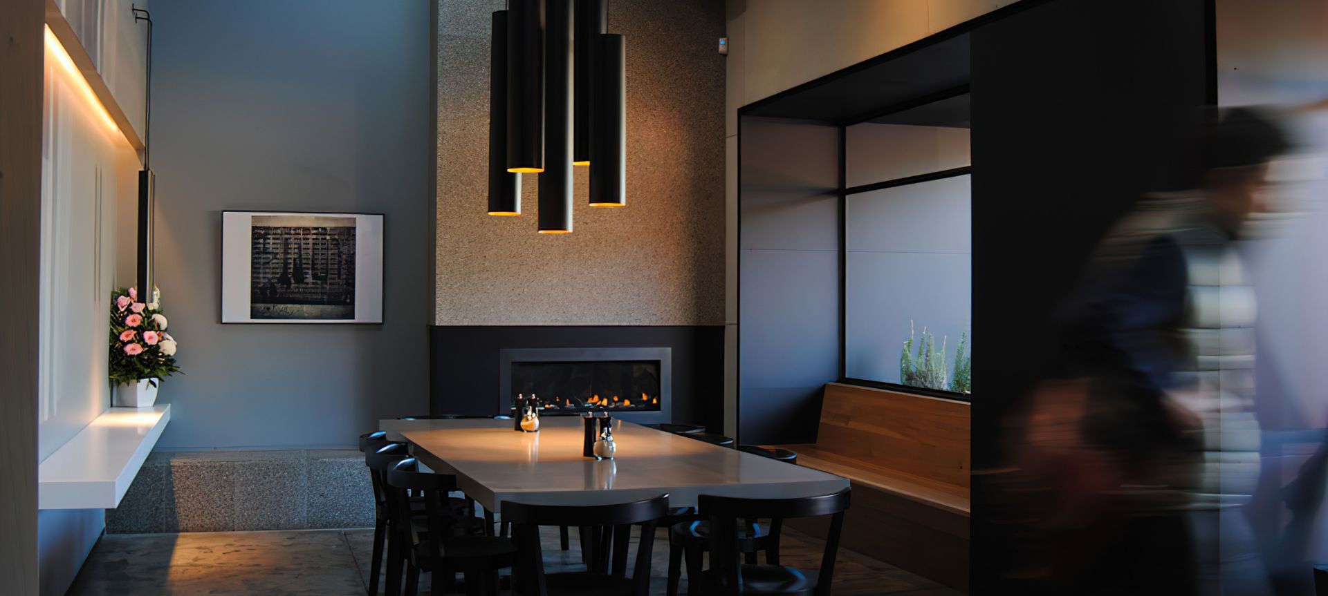 Intimate, industrial lighting design at Mister and Miss Café.