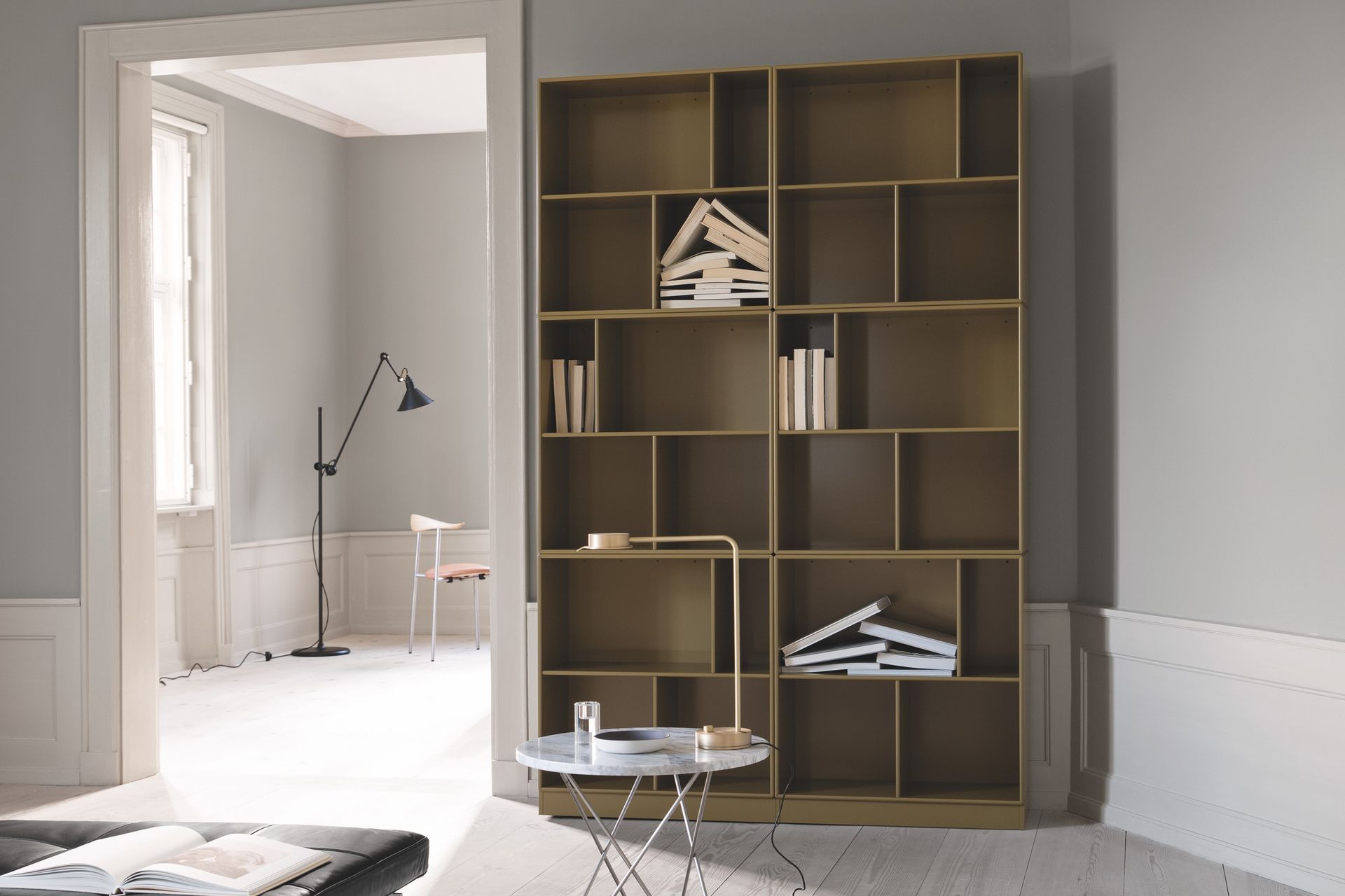 A comfortable use of negative space, seen here with the stylish Read Bookshelf by Montana.