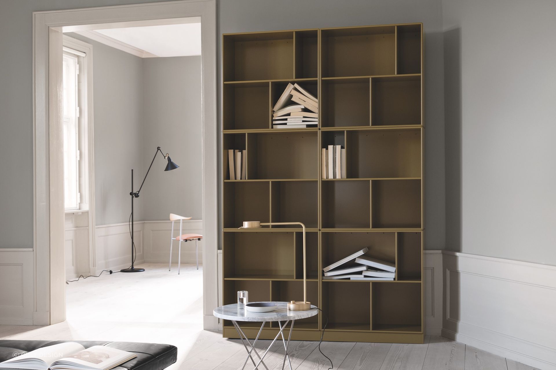 A comfortable use of negative space, seen here with the stylish Read Bookshelf by Montana.