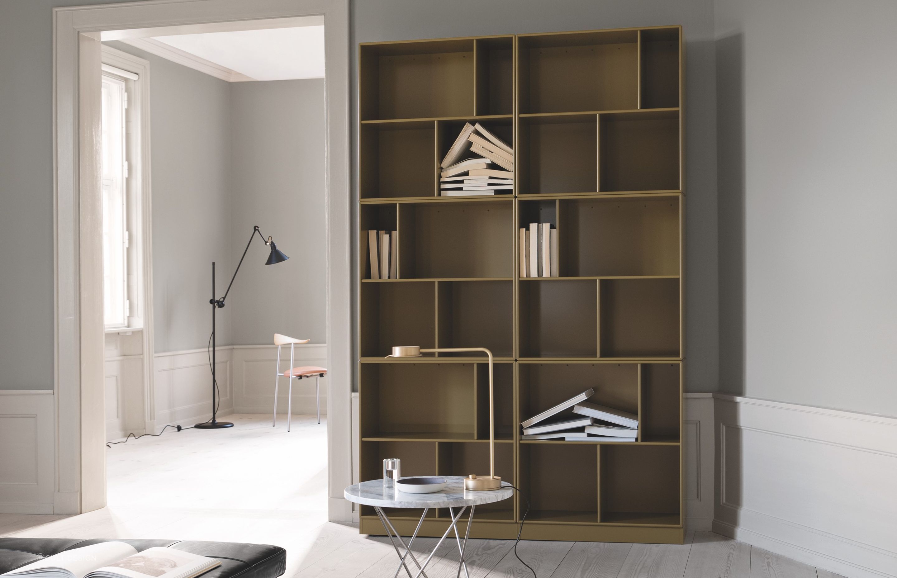 A comfortable use of negative space, seen here with the stylish Read Bookshelf by Montana.