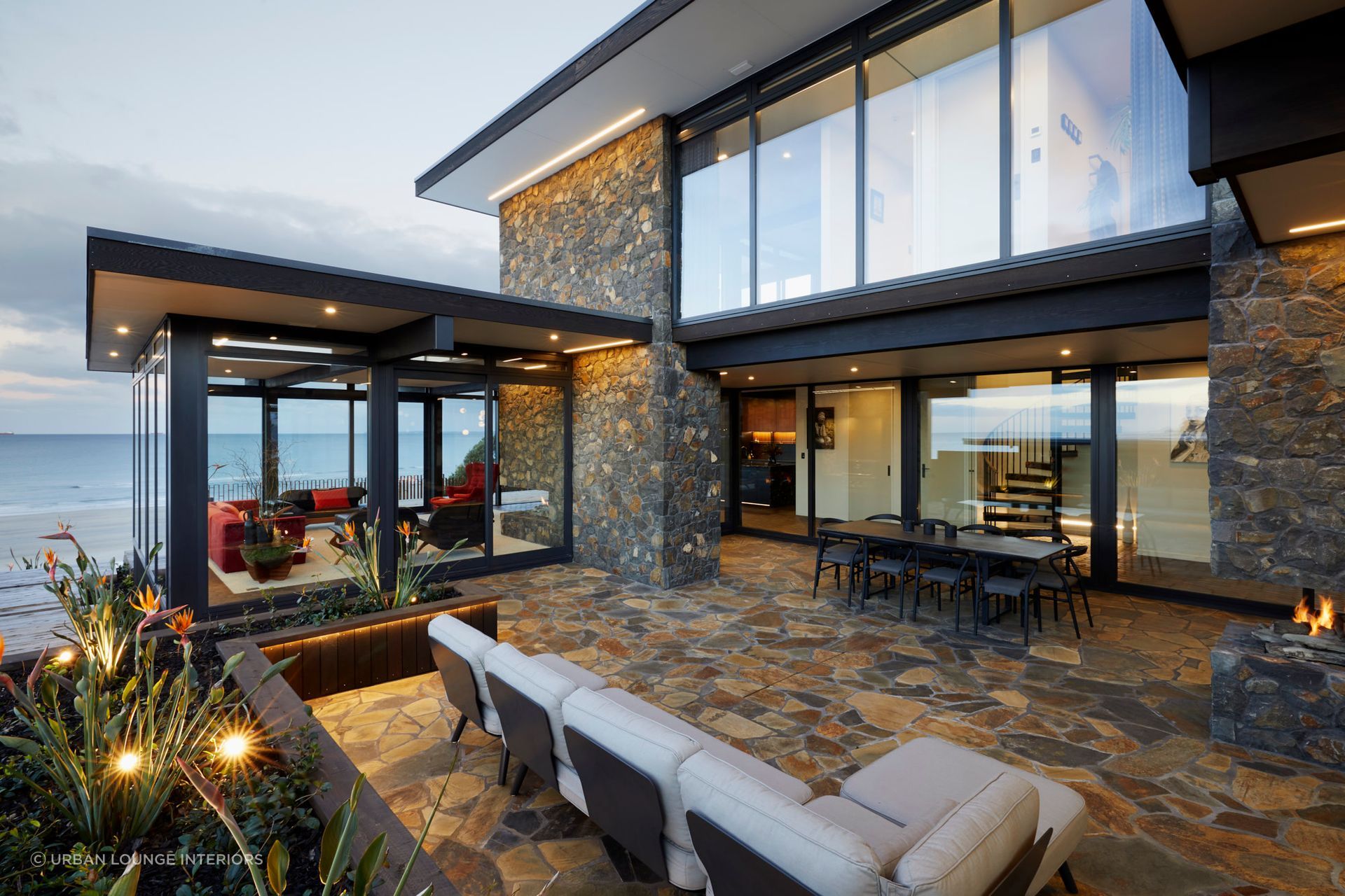 A complementary choice of cladding and tiles with this incredible beachfront home in Mount Maunganui.