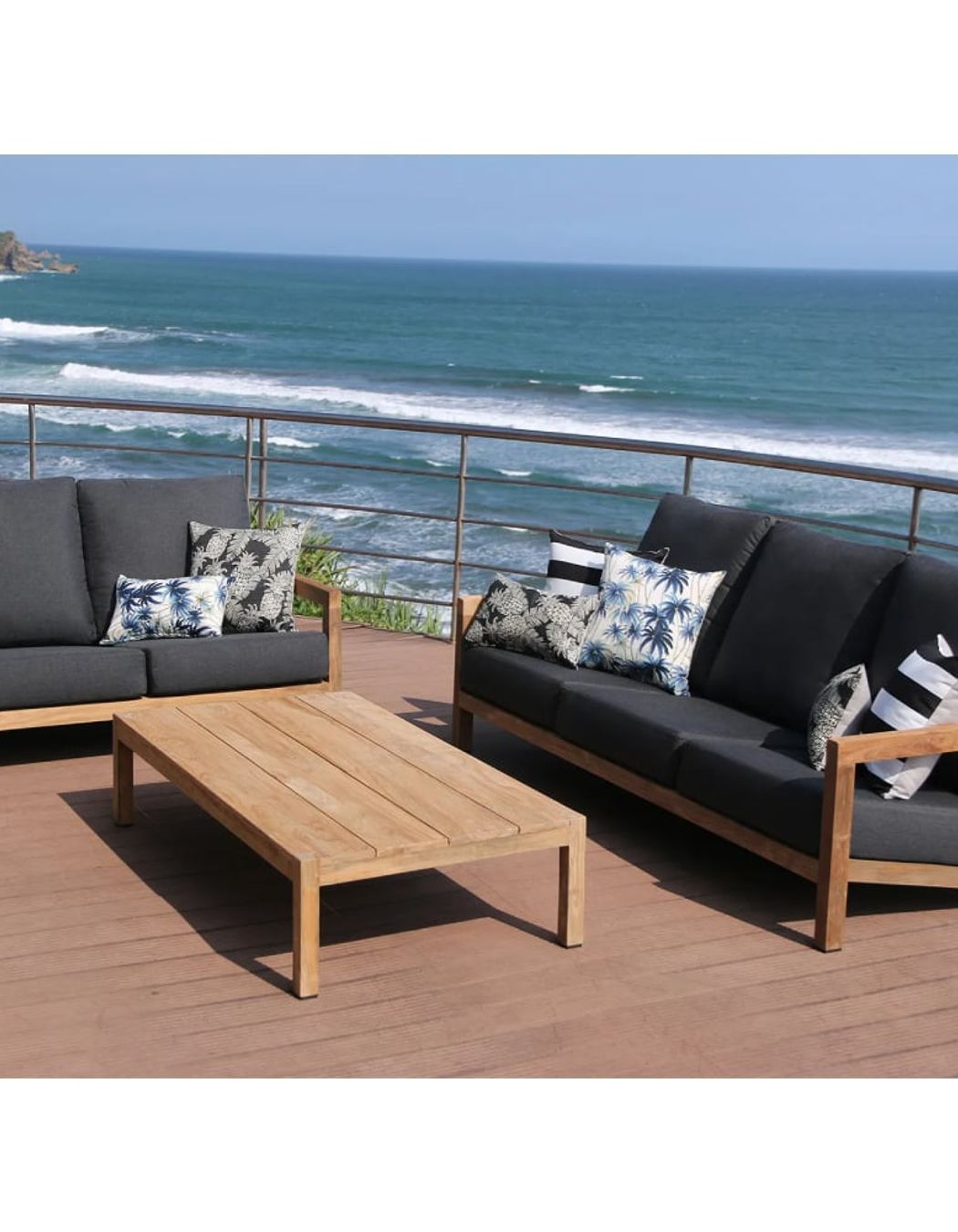 Outdoor coffee tables look great in patio and courtyard areas. Perfect for beachside properties. Featured product: Venlo 3pc Teak Outdoor Lounge Setting.