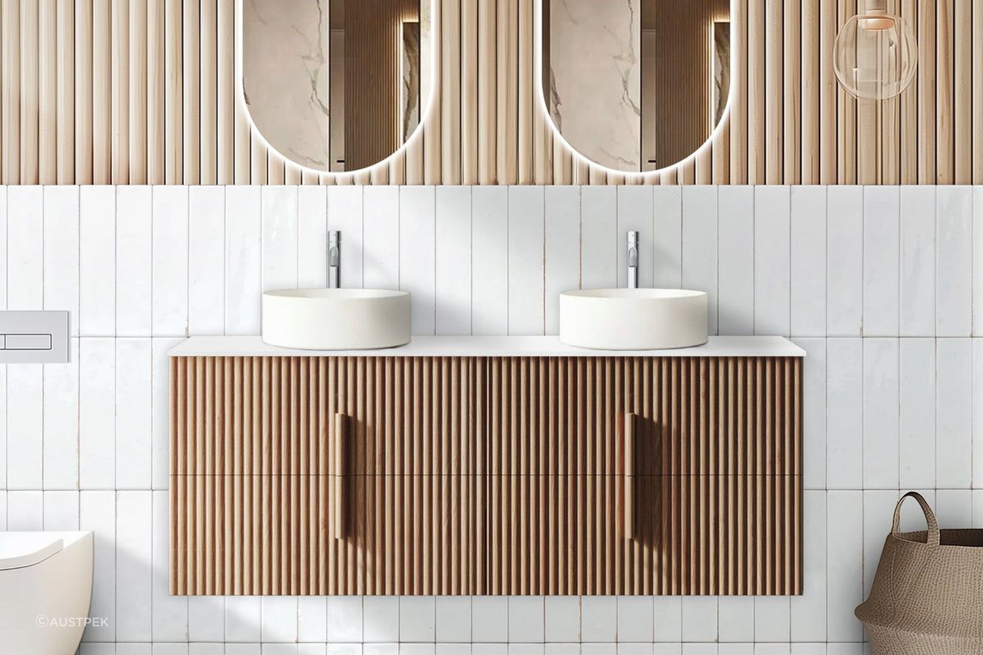 Orio Eden | Double Bowl Vanity | 1490 | Light Walnut By Austpek