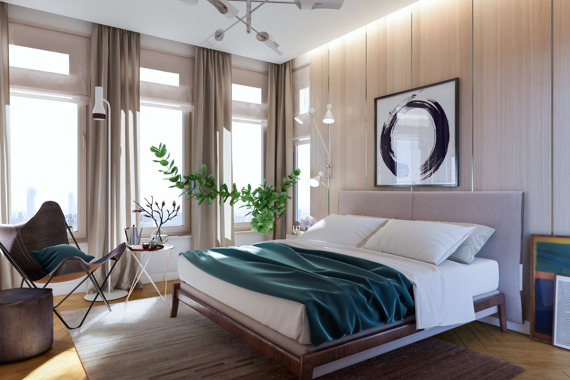 Oak veneer cladding is a great option for modern bedrooms. Featured product: HW31018 Brienne