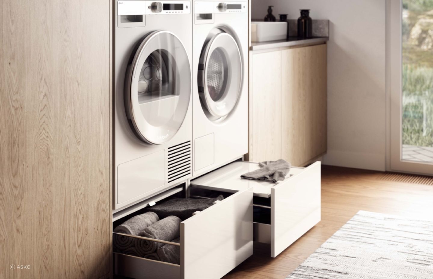 You'll be able to comfortably your soft, plush towels into your pull-out drawers like these with a high-quality washing machine cleaning them.