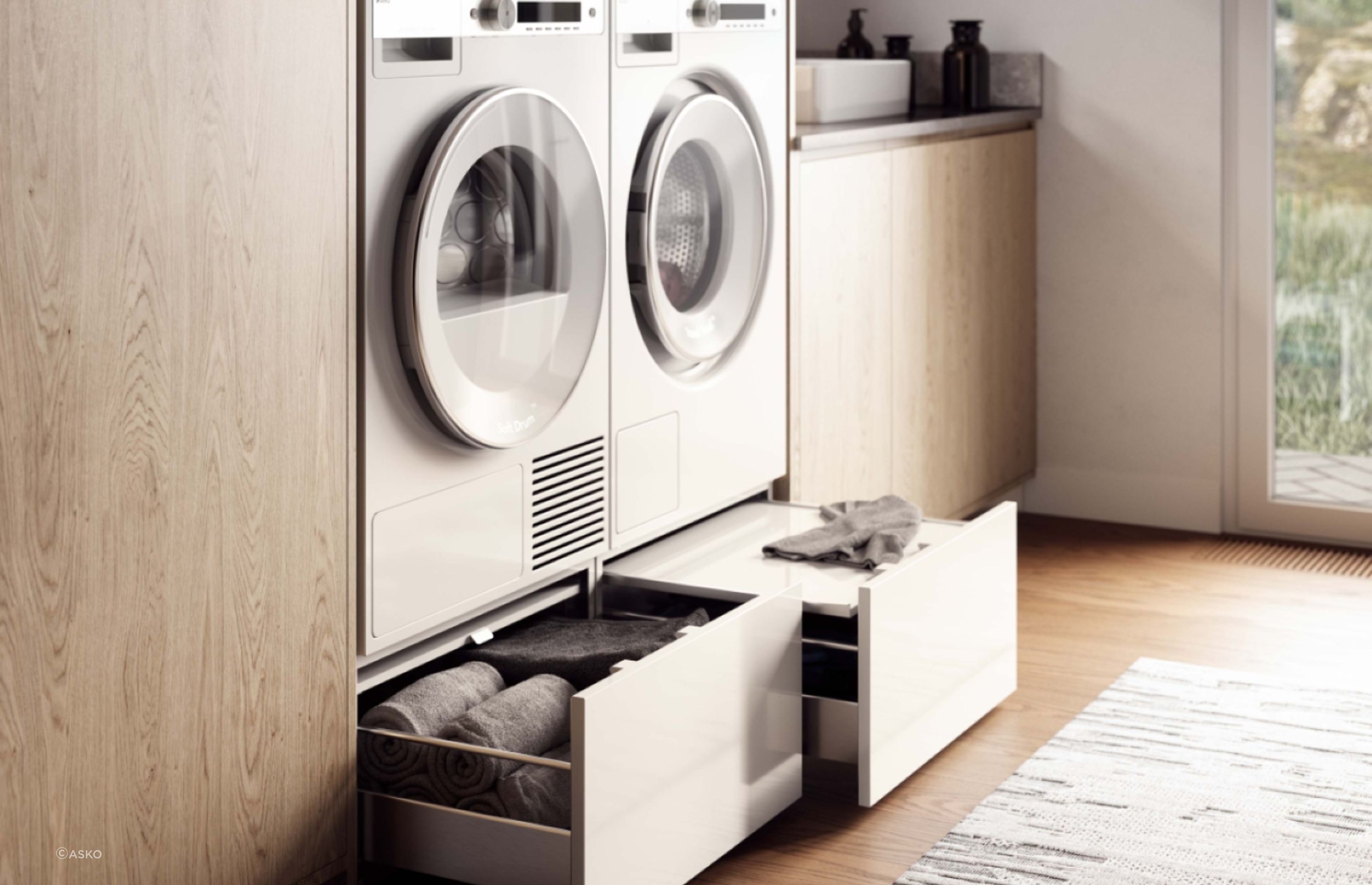 You'll be able to comfortably your soft, plush towels into your pull-out drawers like these with a high-quality washing machine cleaning them.