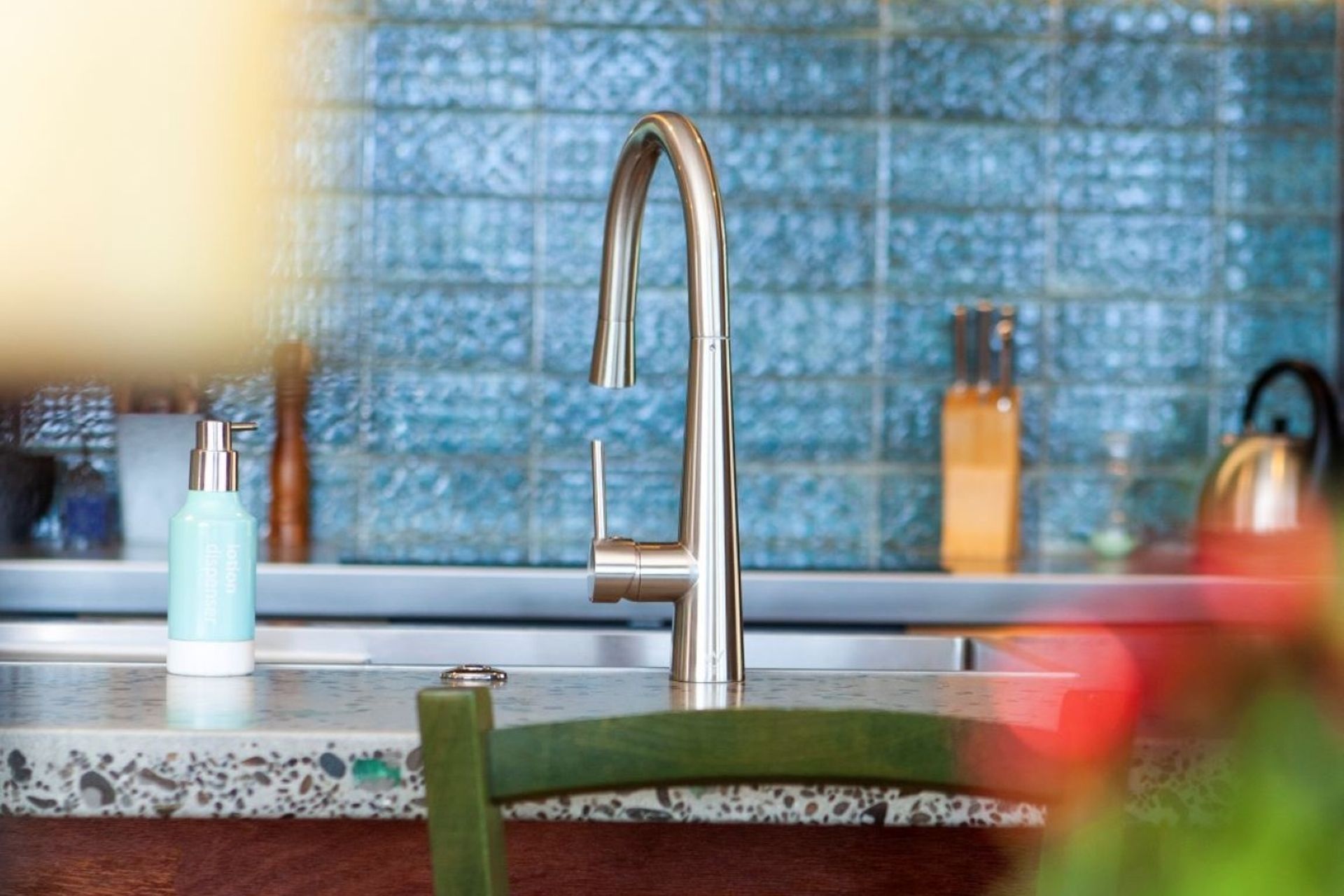 The ELE12 Pull Out Kitchen Mixer is constructed with solid brass and a beautiful brushed nickel finish.