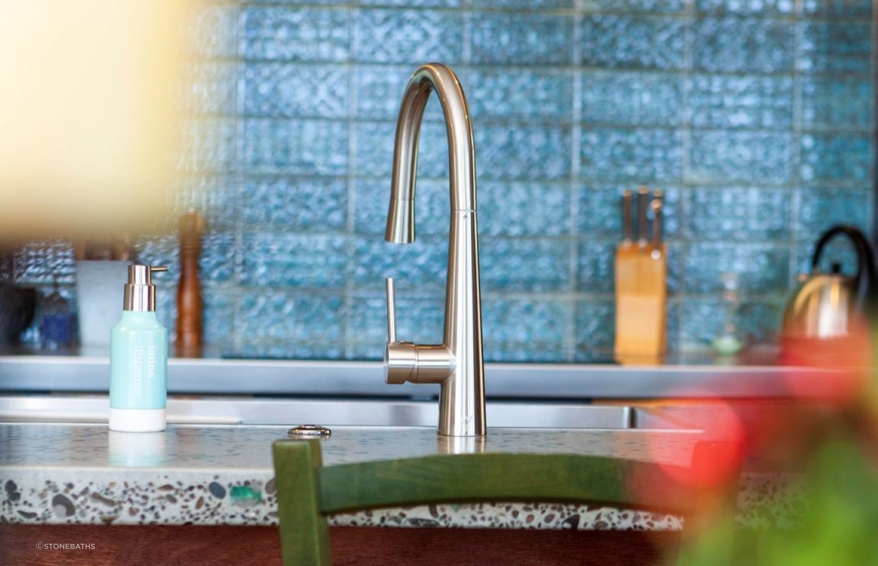 The ELE12 Pull Out Kitchen Mixer is constructed with solid brass and a beautiful brushed nickel finish.
