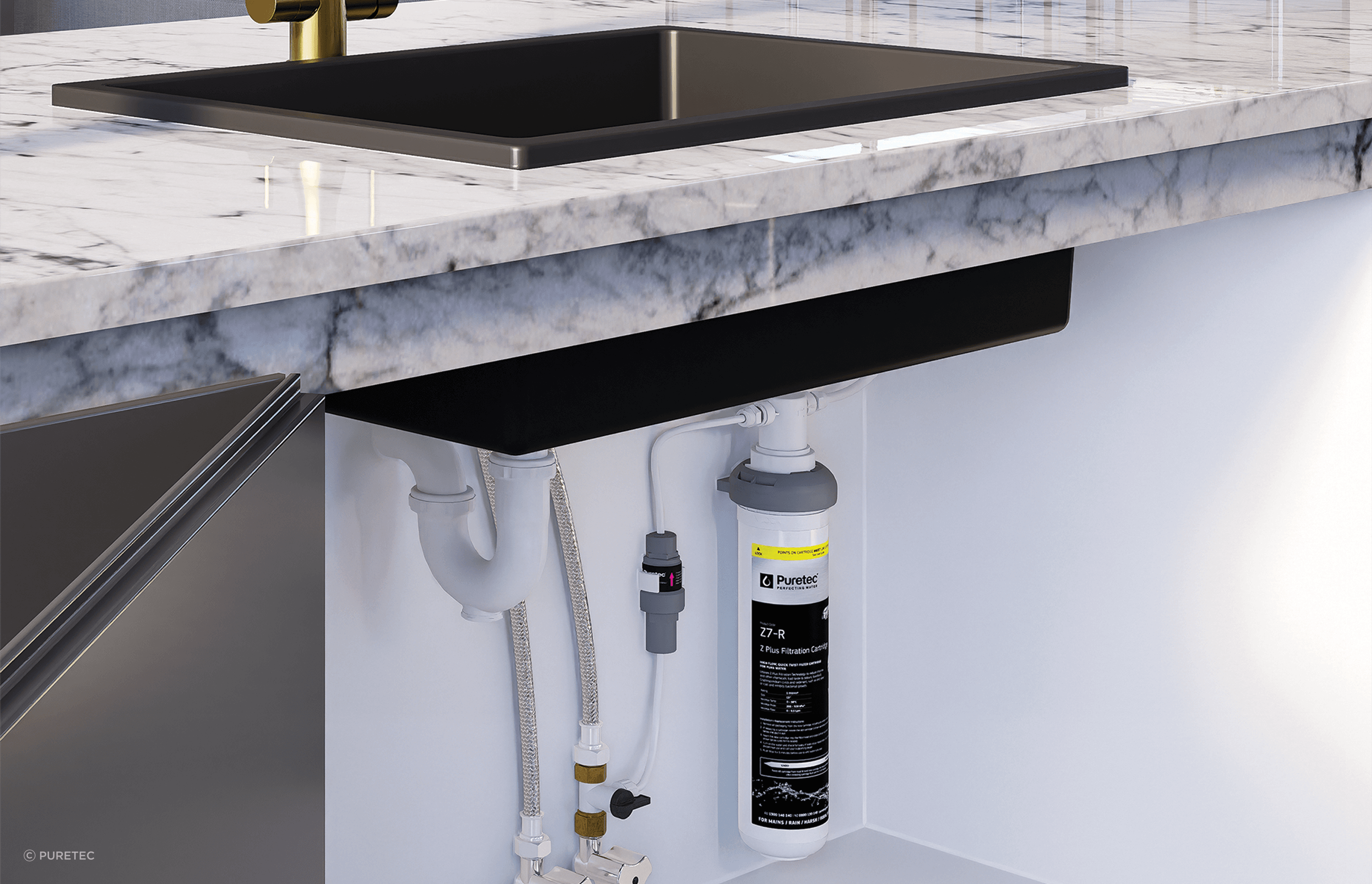 POE water filters like the PUREMIX-Z7 Undersink Filter instantly filters your tap water for a refreshing glass every time.