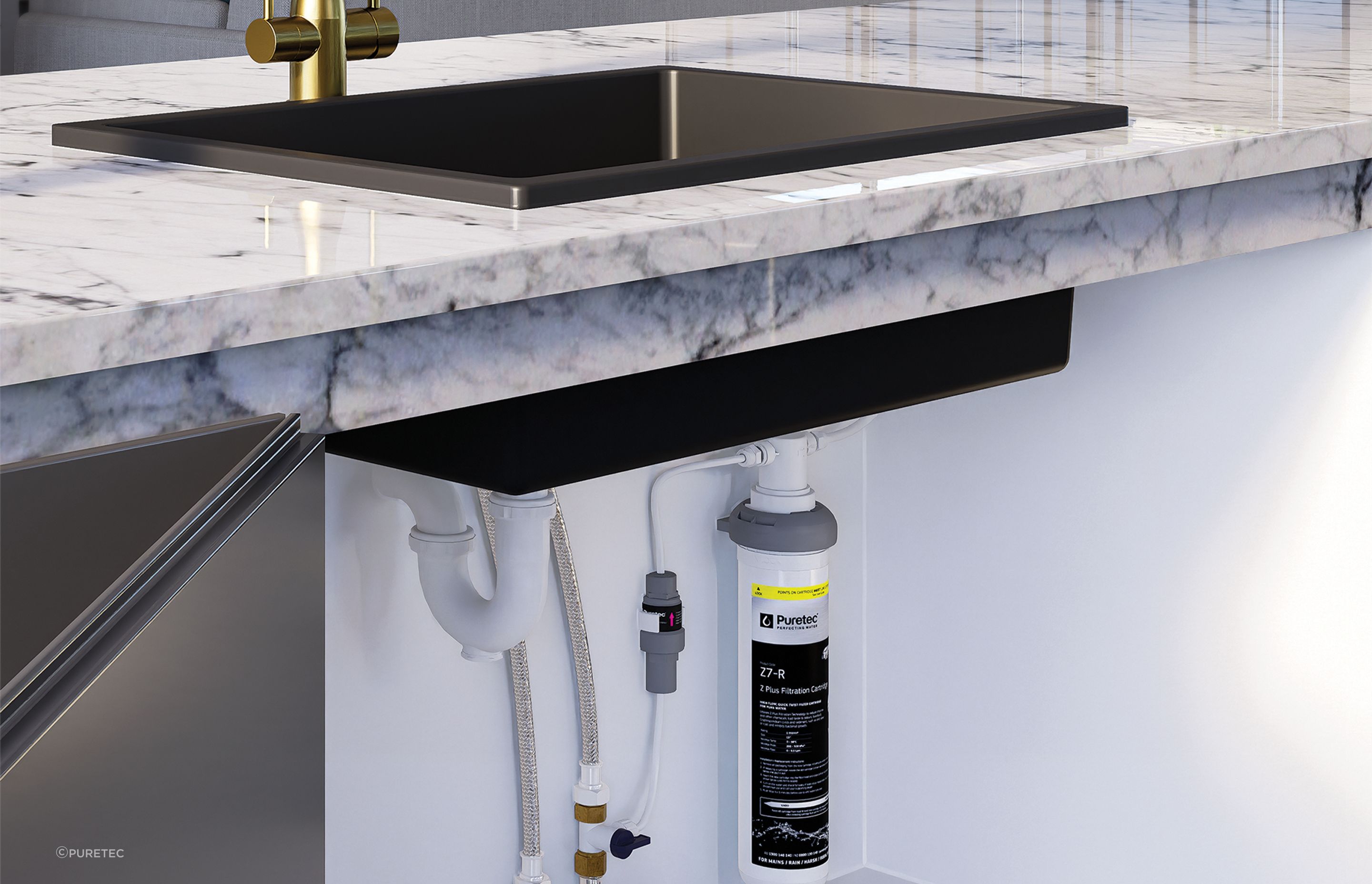 The Puremix-Z7 Undersink Filter removes bad taste, odour, chlorine and other chemicals leaving healthy, great-tasting, safe and pure water.