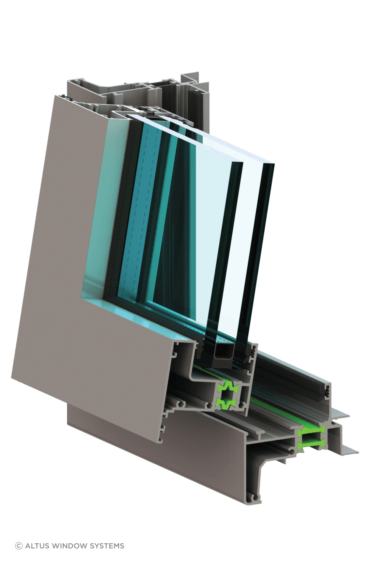 A cross-section of the Pacific52 thermally broken window.