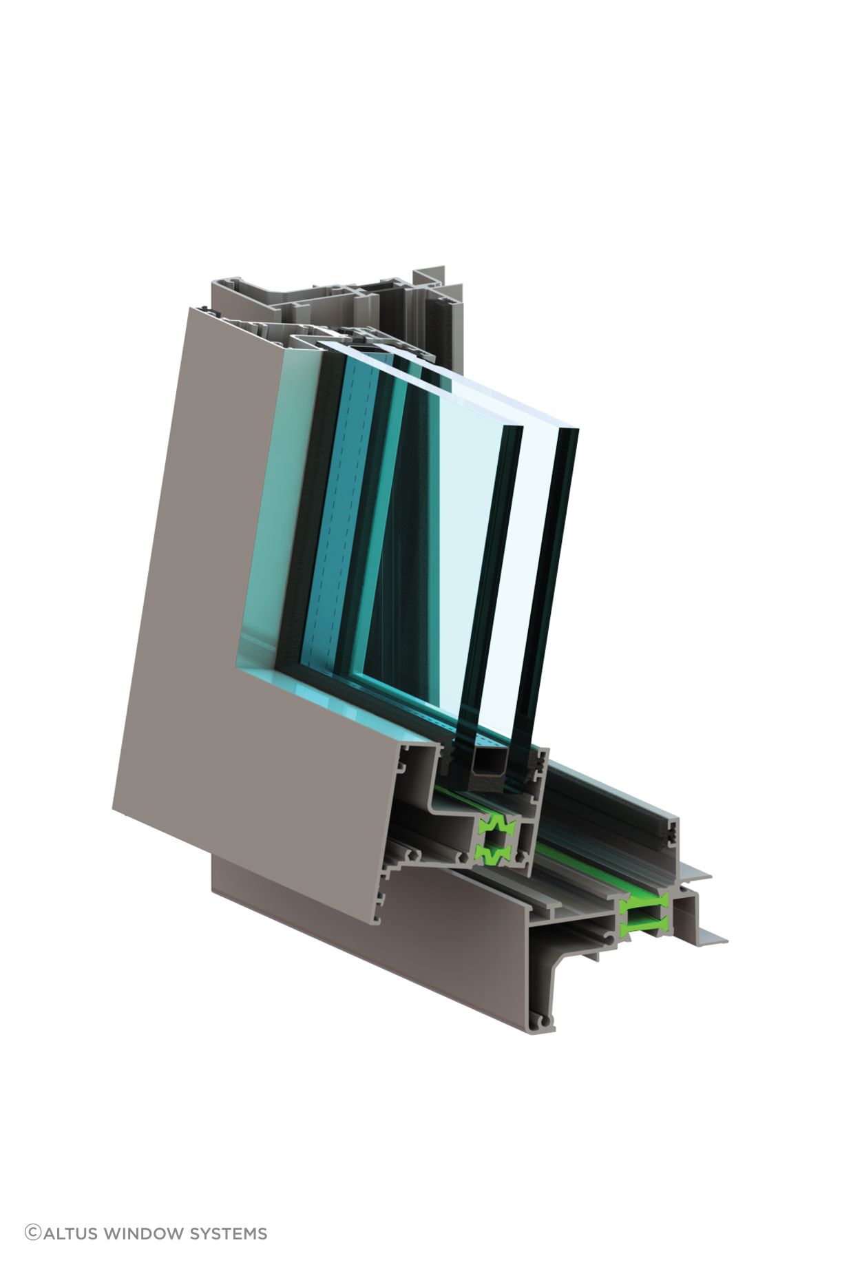A cross-section of the Pacific52 thermally broken window.