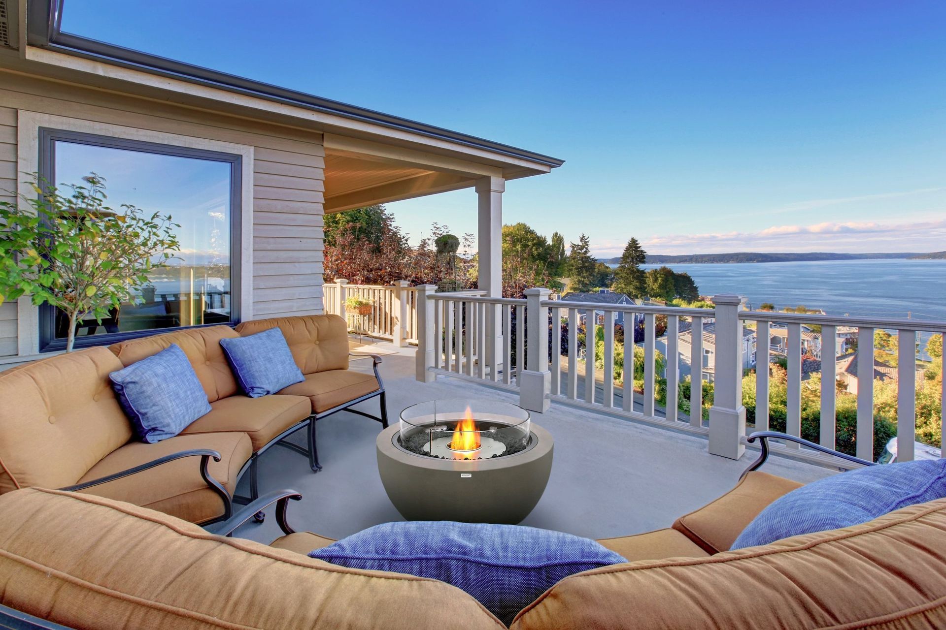 Your fire pit can help you make the most of an exquisite view, seen here with the Pod 30 Fire Pit.