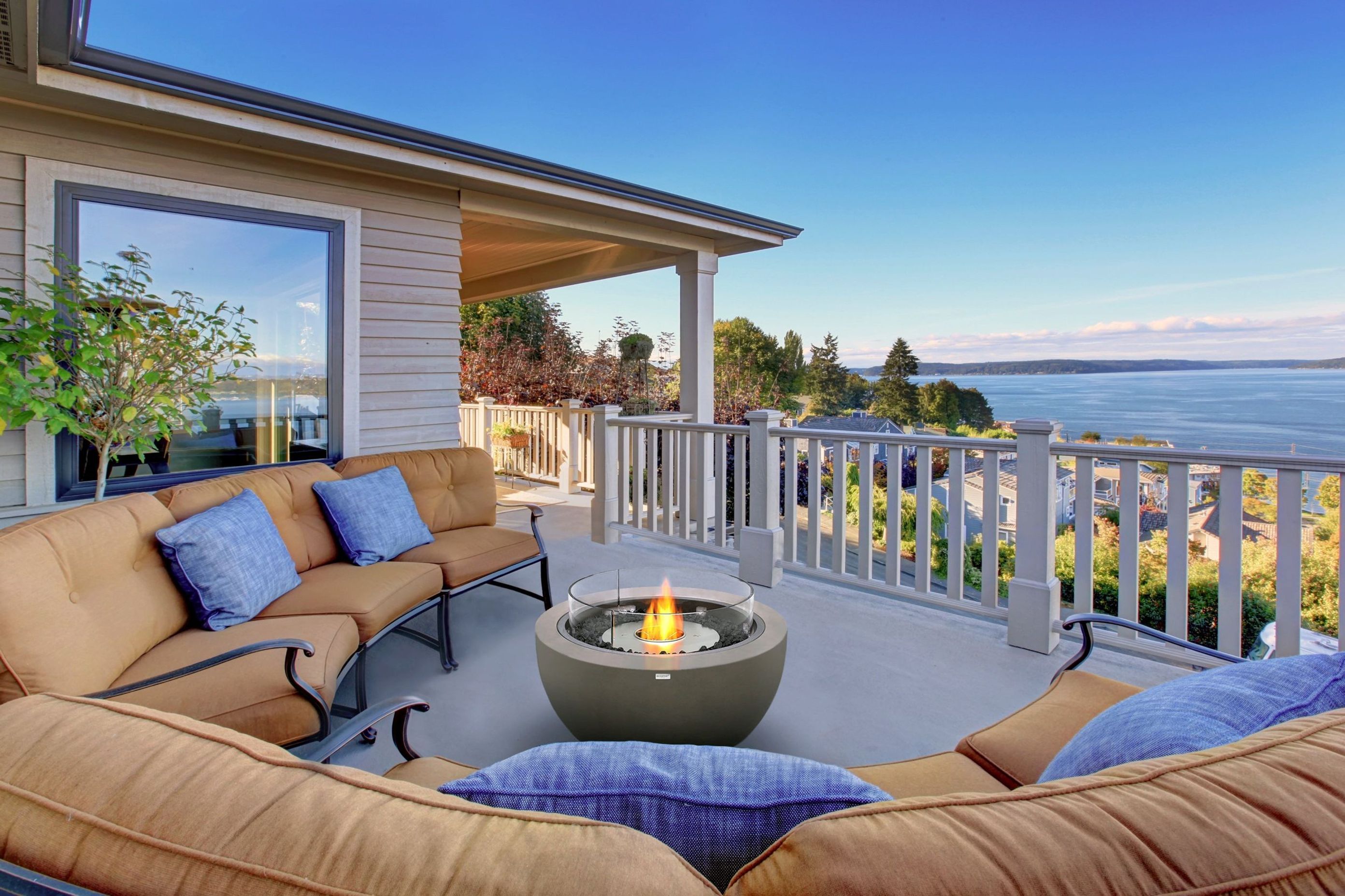 Your fire pit can help you make the most of an exquisite view, seen here with the Pod 30 Fire Pit.