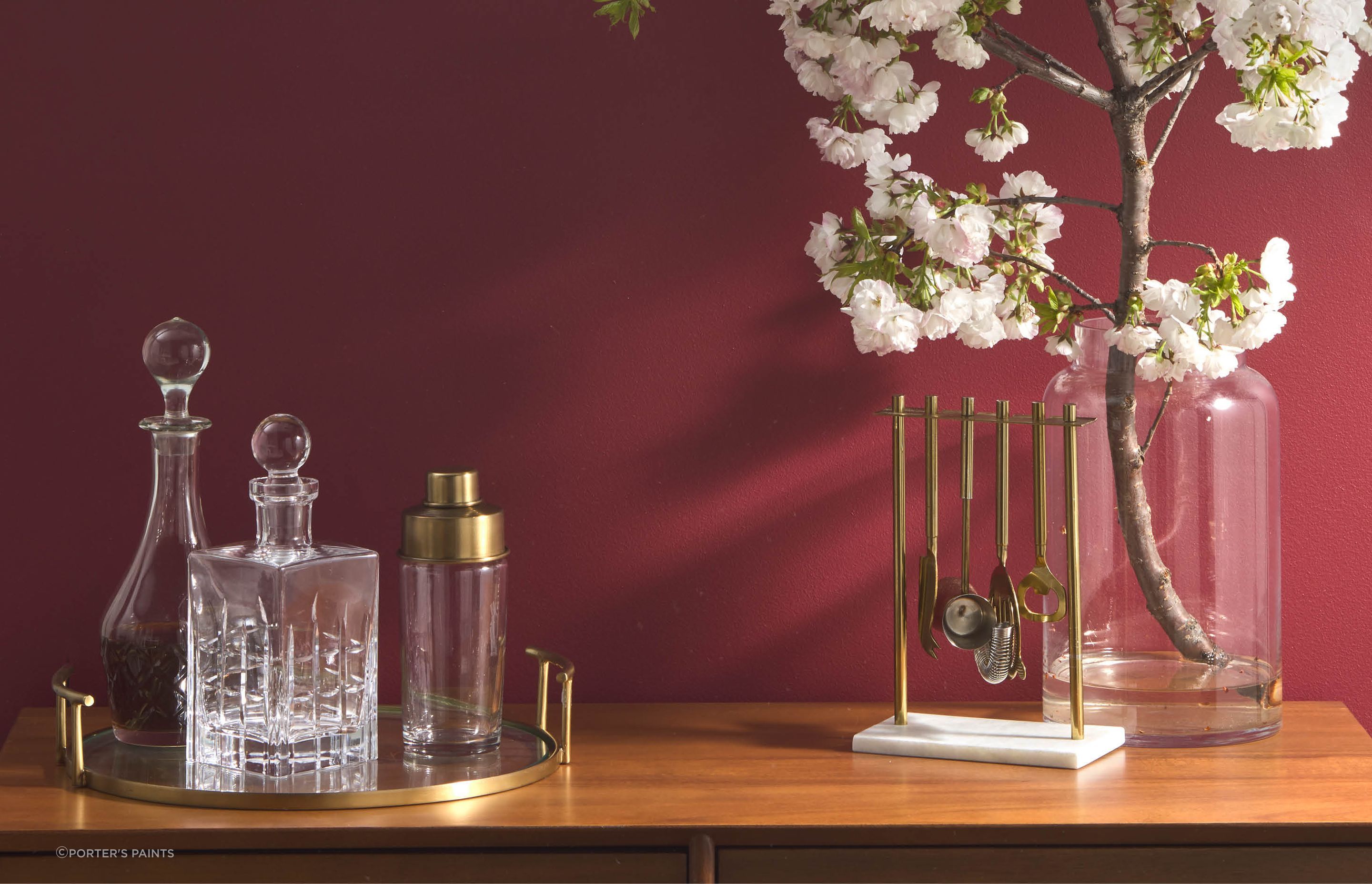 The deep red richness of Dragon's Eye from Porter's Paints is bold and dramatic.