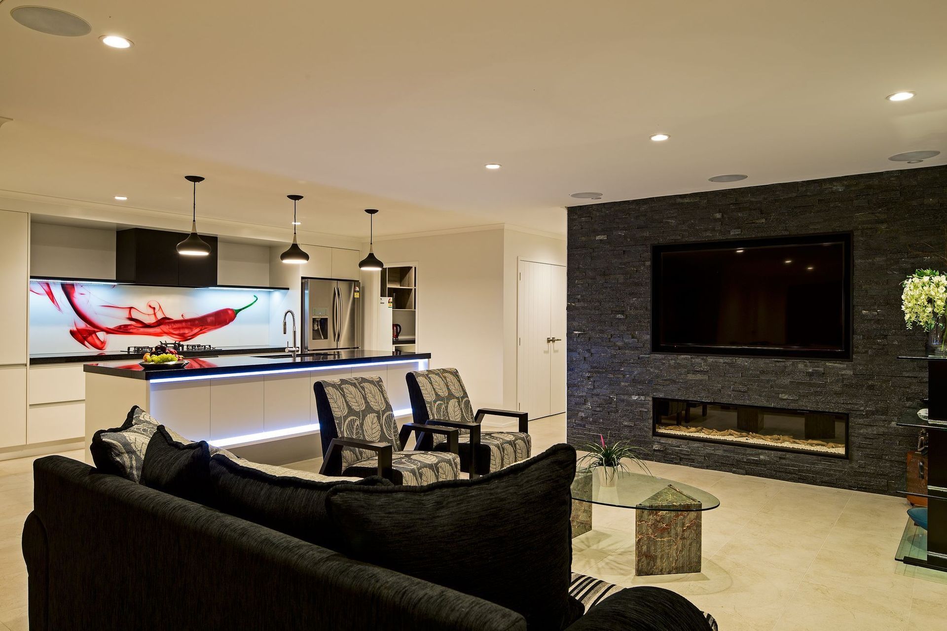 Spicing it up with this smoking chilli splashback on printed glass.