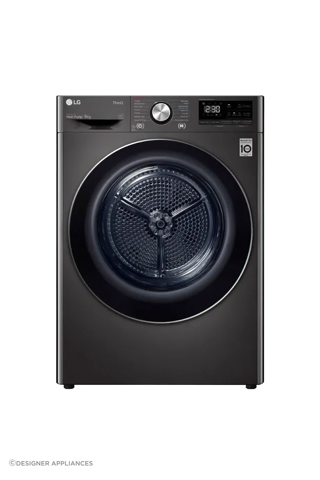 The LG 9kg Heat Pump Dryer in Black from Designer Appliances.