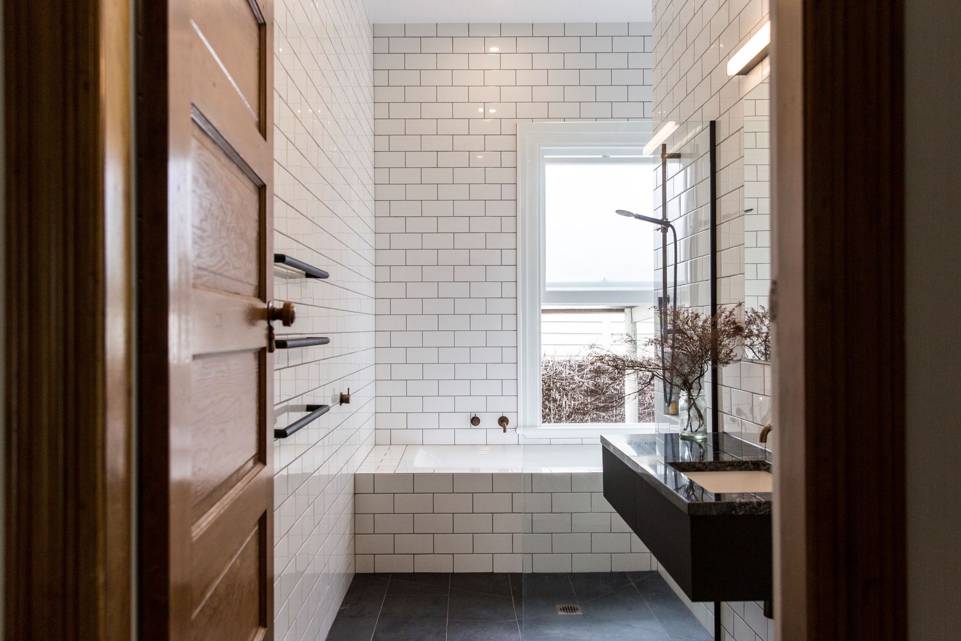 The subway tile is the timeless, classic choice for any bathroom, seen here in this alpine bathroom in Queenstown.