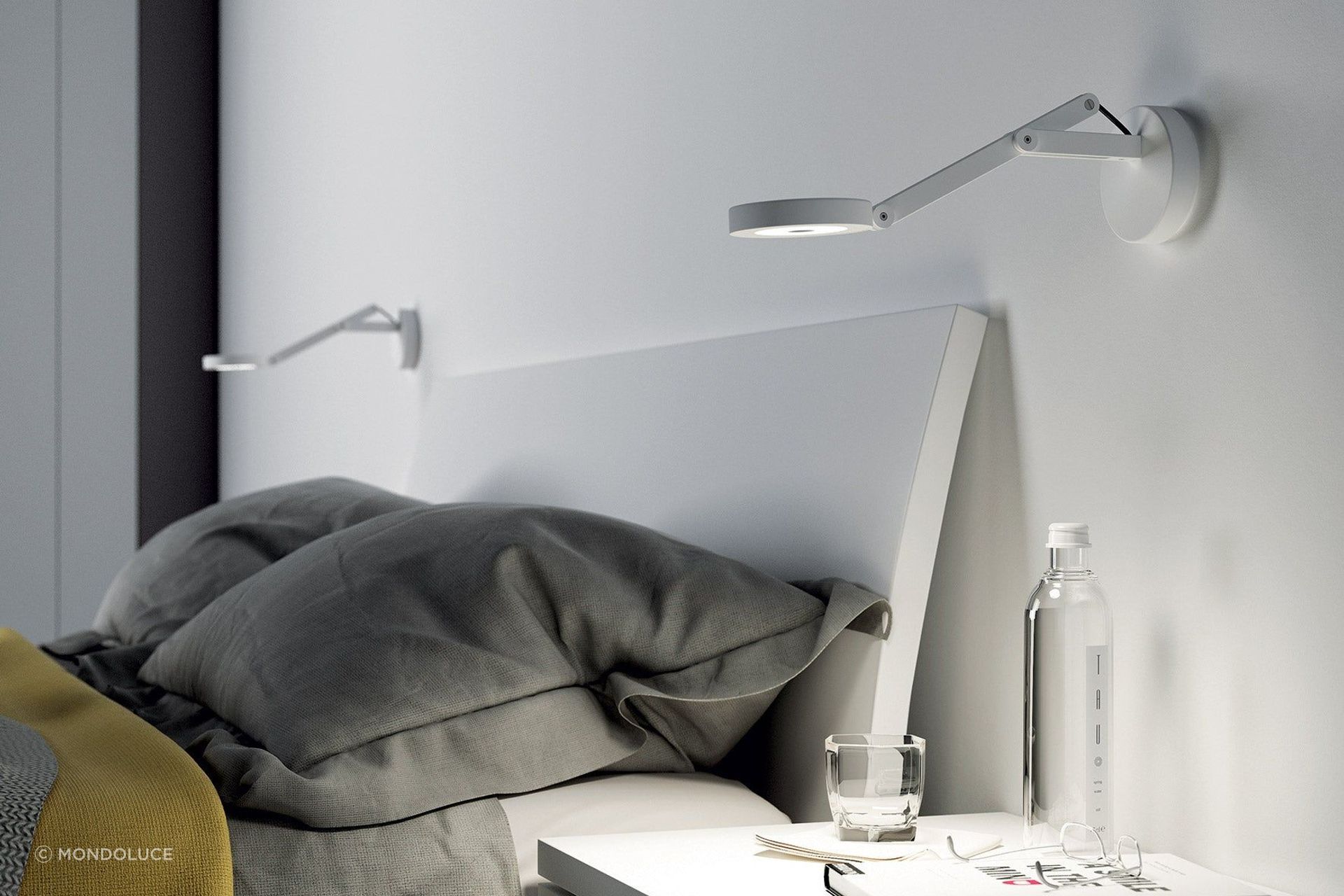 Bedside wall lights, like these String W0 Wall Lamp
By Mondoluce, are a great choice for those who enjoy an evening read.